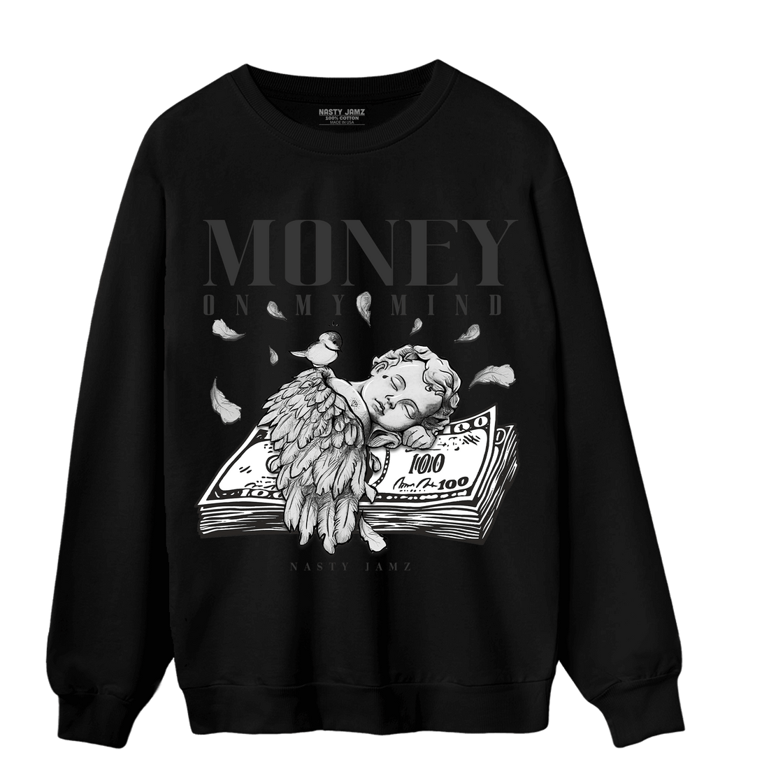 Black White 14s Sweatshirt Match Money On My Mind Angel - NastyJamz