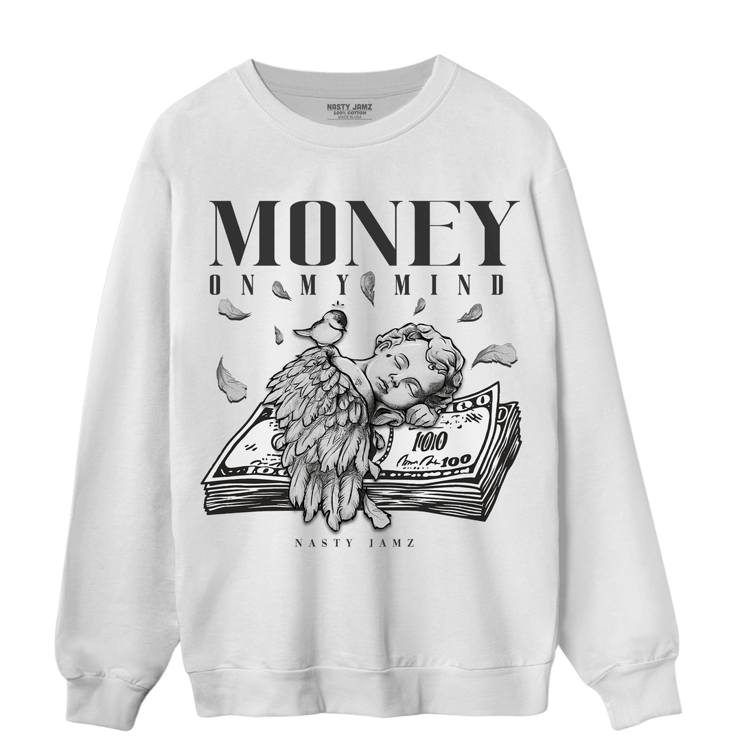 Black White 14s Sweatshirt Match Money On My Mind Angel - NastyJamz