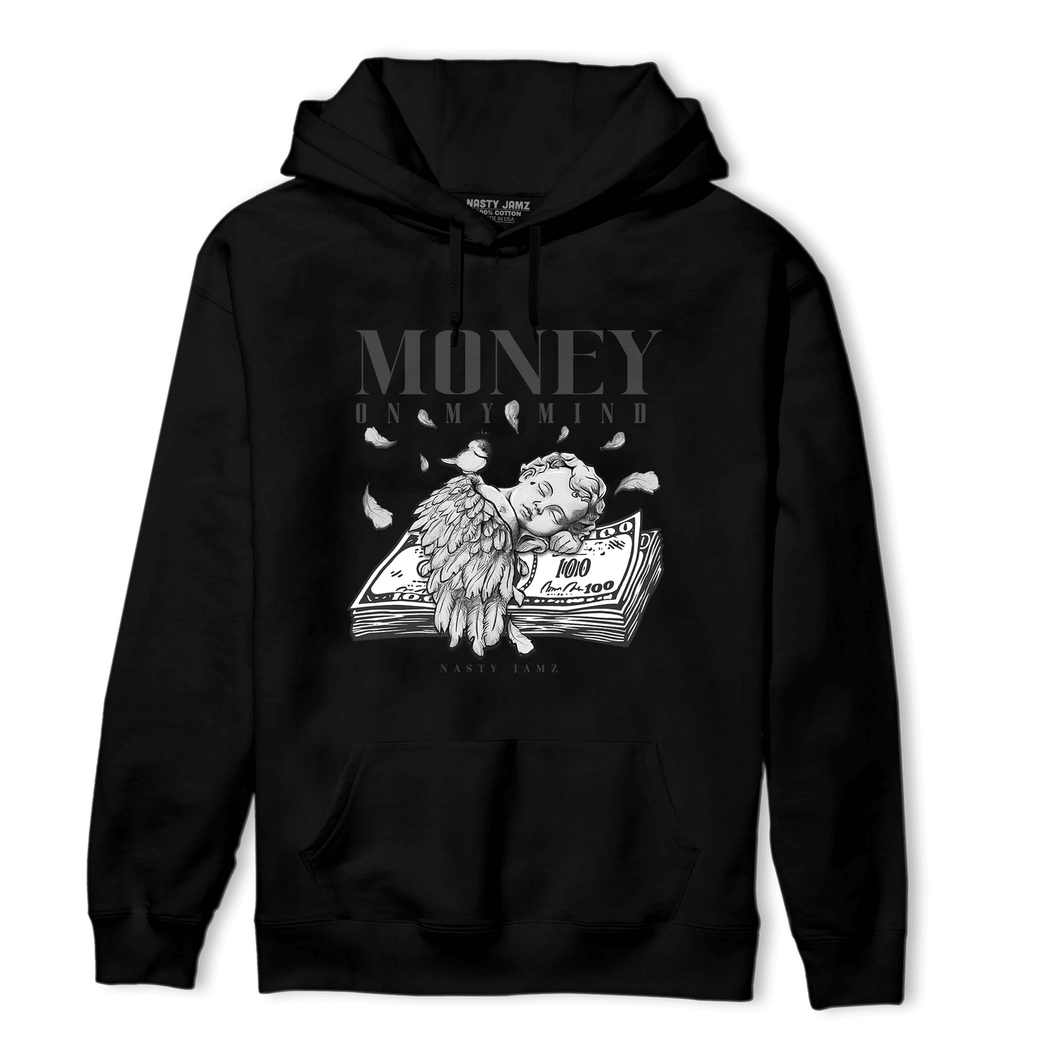 Black White 14s Hoodie Match Money On My Mind Angel - NastyJamz