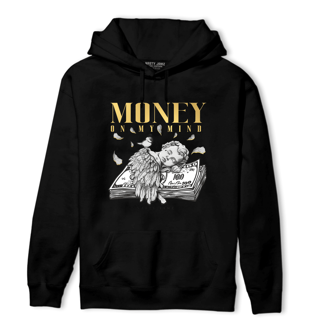 Mid SE Black Gold 1s Hoodie Match Money On My Mind Angel - NastyJamz