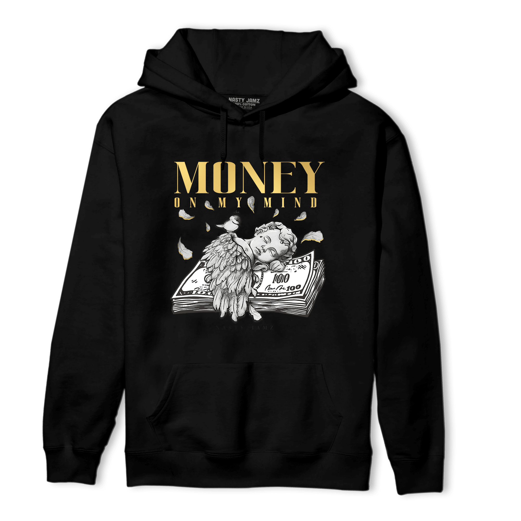 Mid SE Black Gold 1s Hoodie Match Money On My Mind Angel - NastyJamz