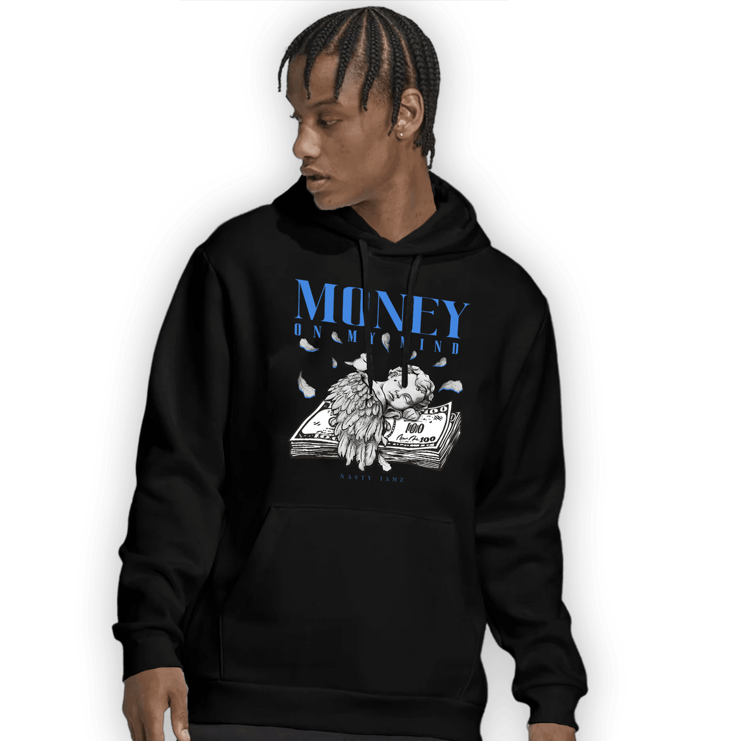 University Blue Toe 1s Hoodie Match Money On My Mind Angel - NastyJamz
