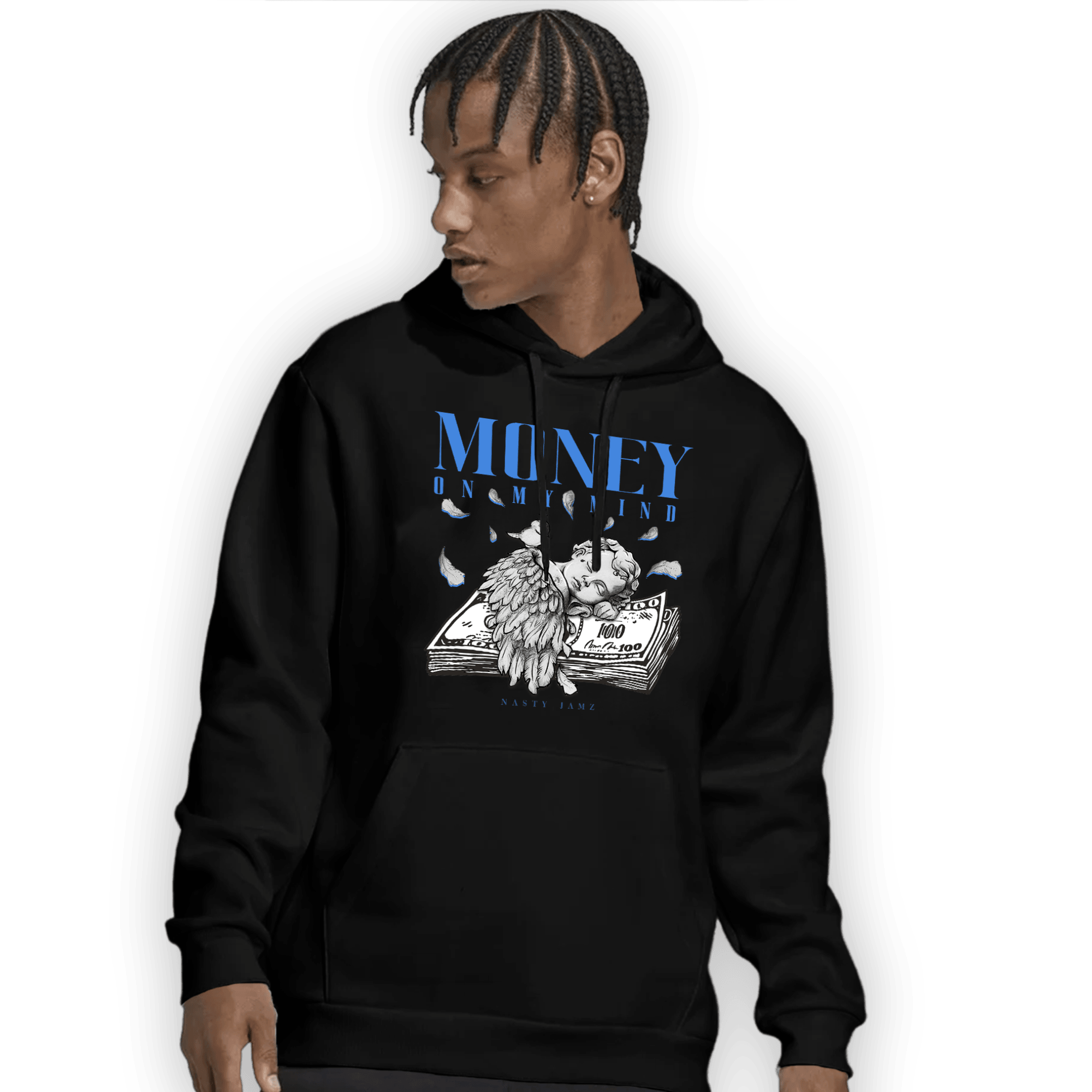 University Blue Toe 1s Hoodie Match Money On My Mind Angel - NastyJamz
