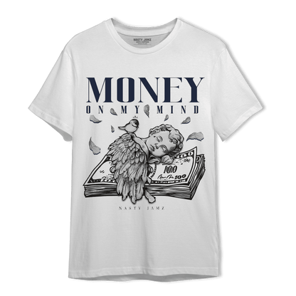 White Navy 3s T Shirt Match Money On My Mind Angel - NastyJamz