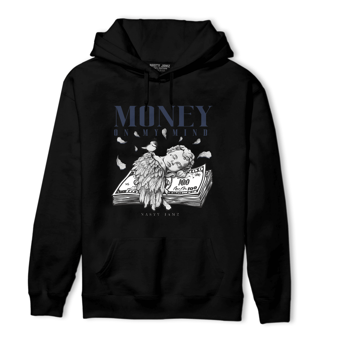 White Navy 3s Hoodie Match Money On My Mind Angel - NastyJamz