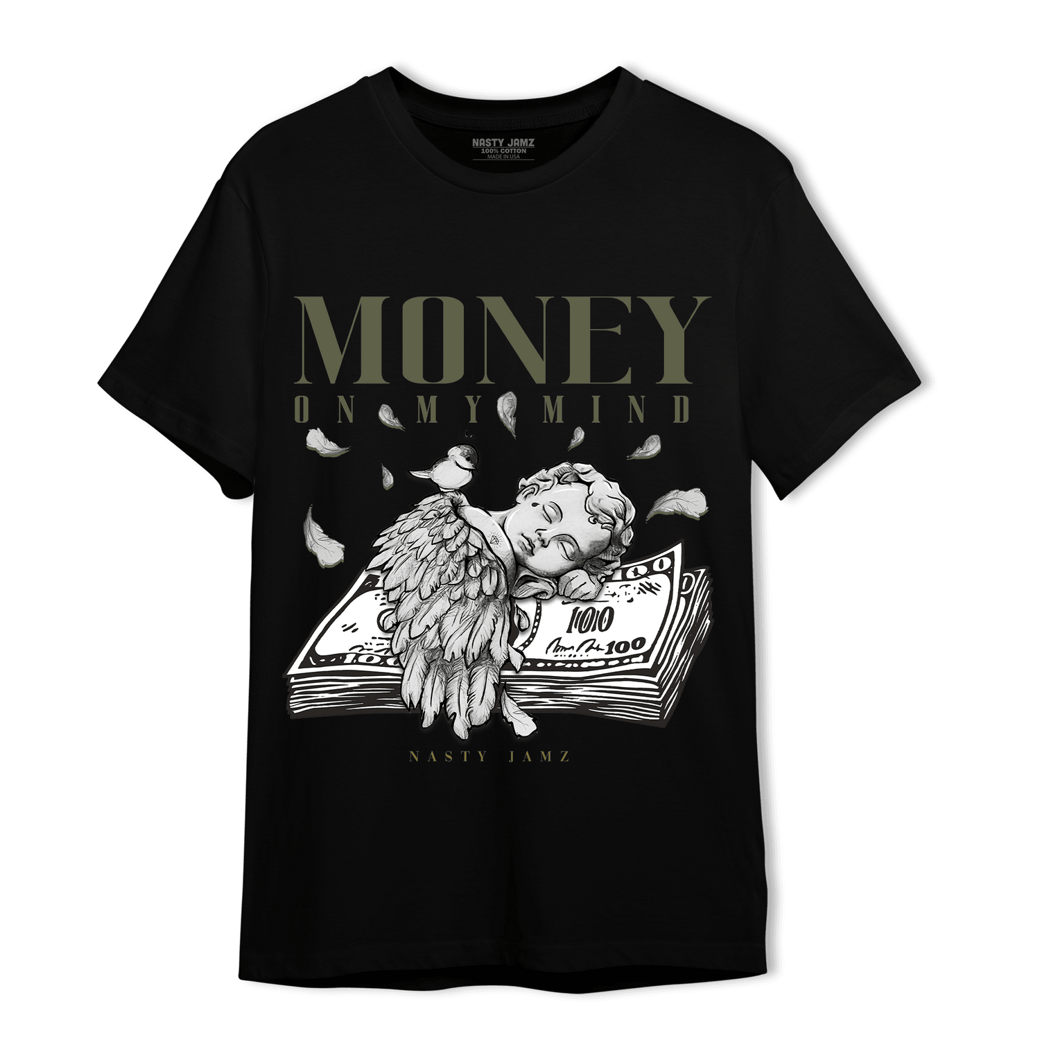 SE Craft Medium Olive 4s T Shirt Match Money On My Mind Angel - NastyJamz