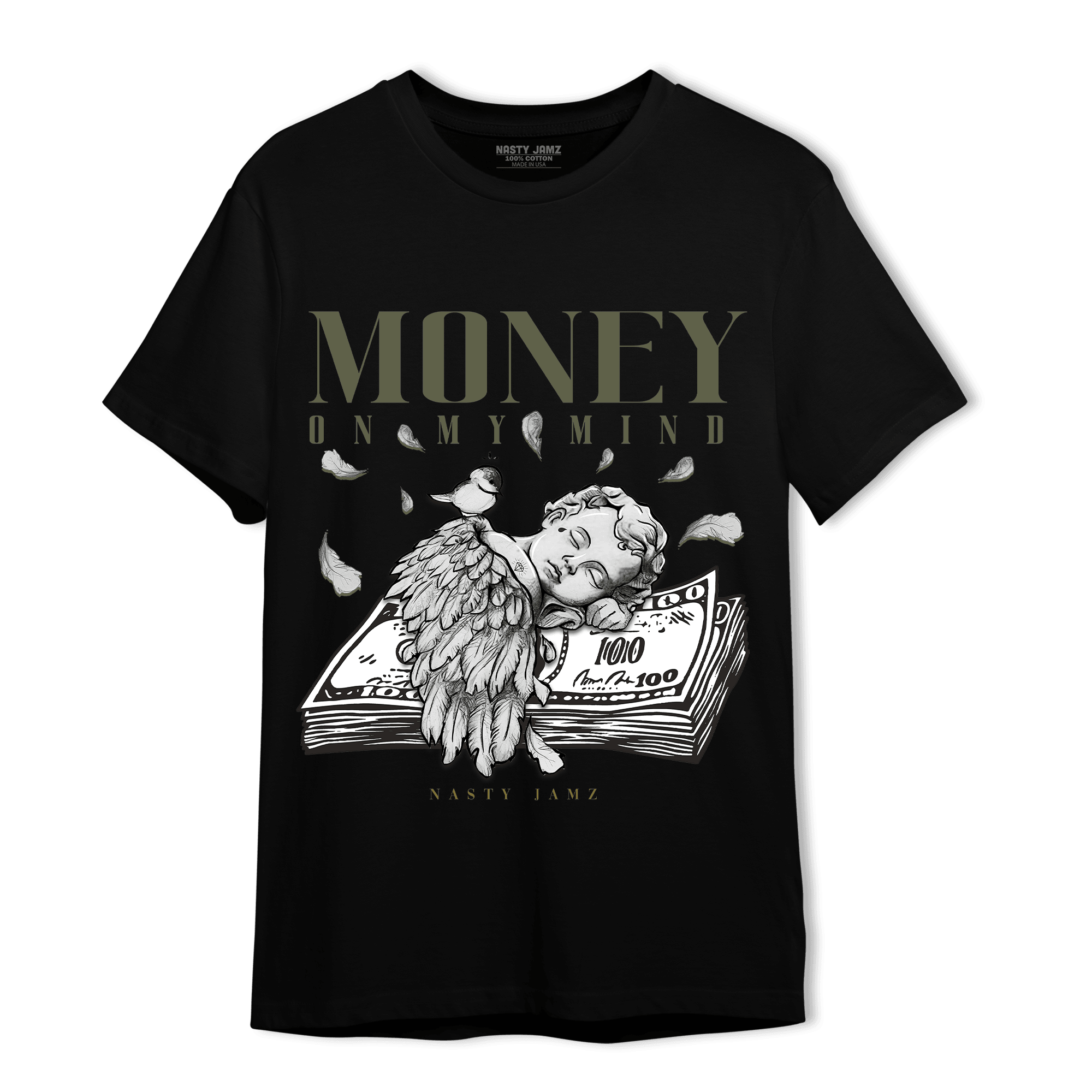 SE Craft Medium Olive 4s T Shirt Match Money On My Mind Angel - NastyJamz