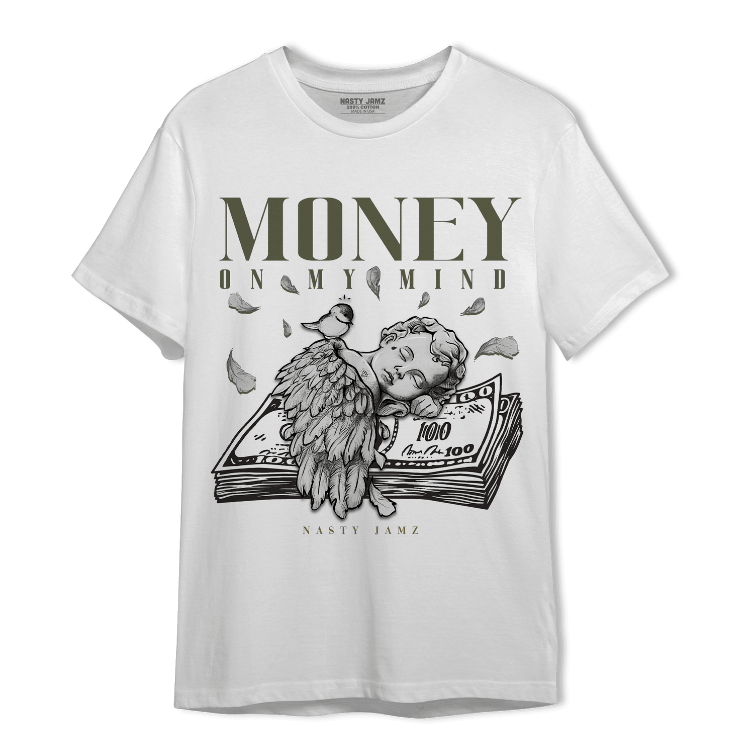SE Craft Medium Olive 4s T Shirt Match Money On My Mind Angel - NastyJamz