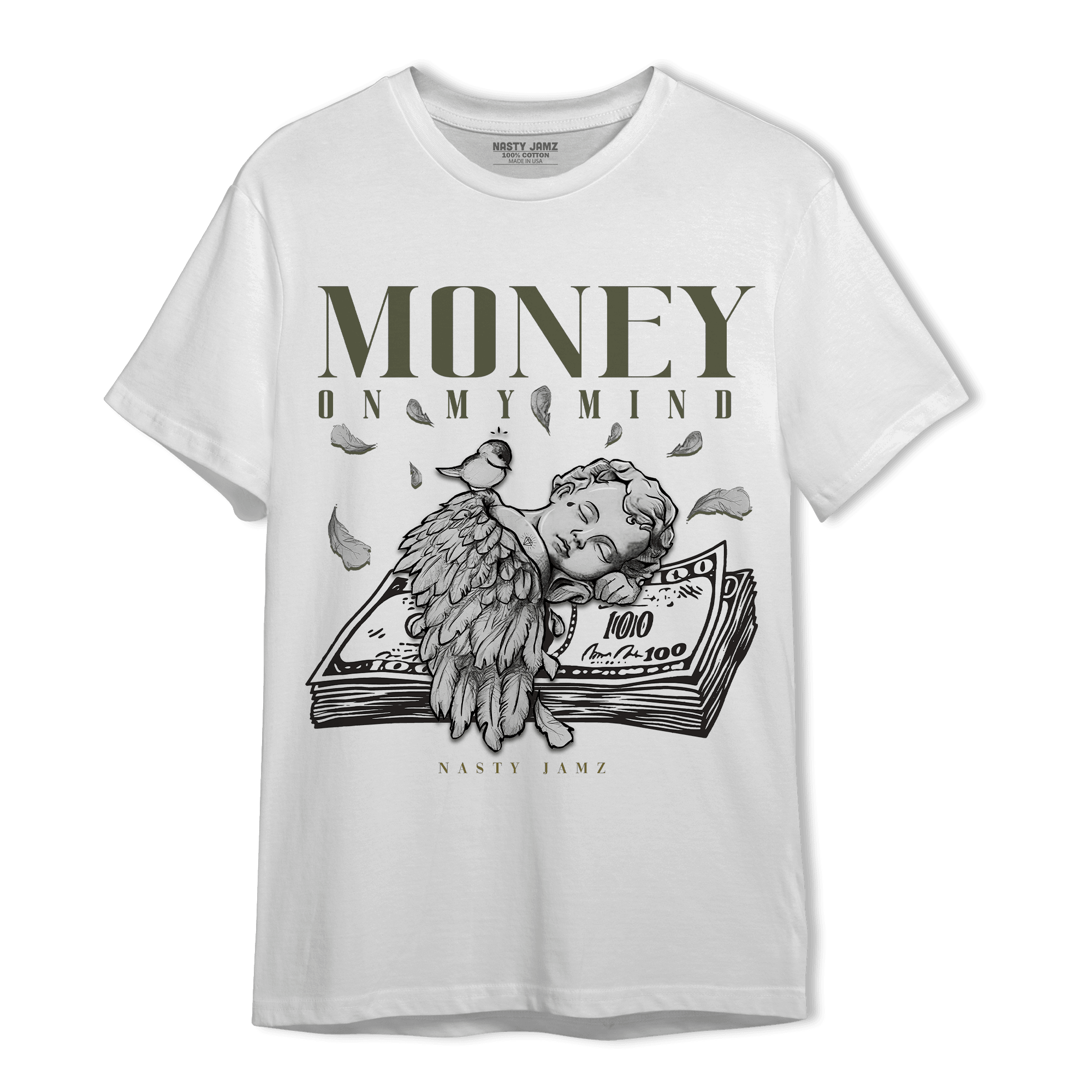 SE Craft Medium Olive 4s T Shirt Match Money On My Mind Angel - NastyJamz
