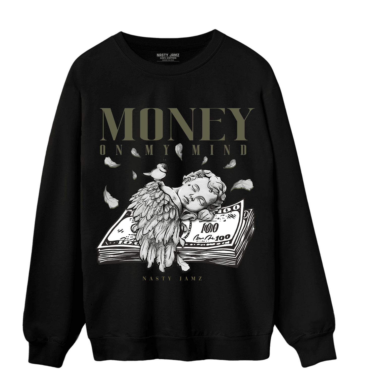 SE Craft Medium Olive 4s Sweatshirt Match Money On My Mind Angel - NastyJamz