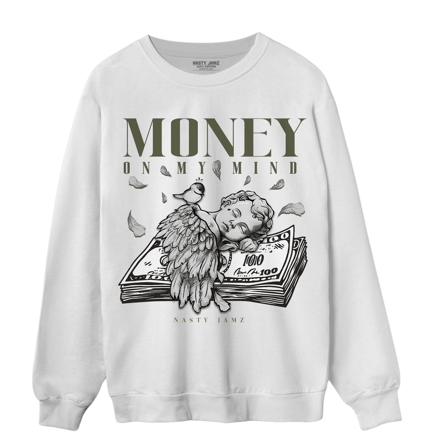 SE Craft Medium Olive 4s Sweatshirt Match Money On My Mind Angel - NastyJamz