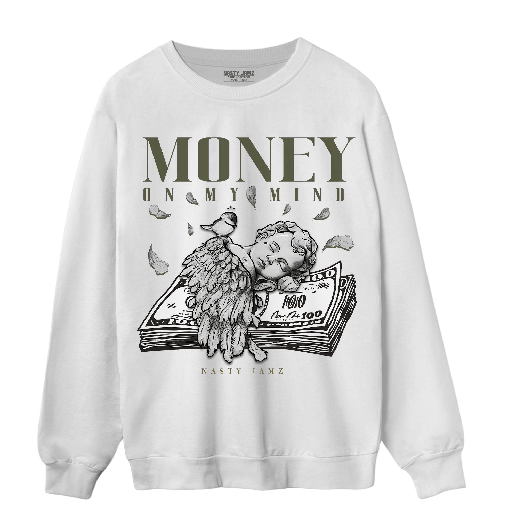 SE Craft Medium Olive 4s Sweatshirt Match Money On My Mind Angel - NastyJamz