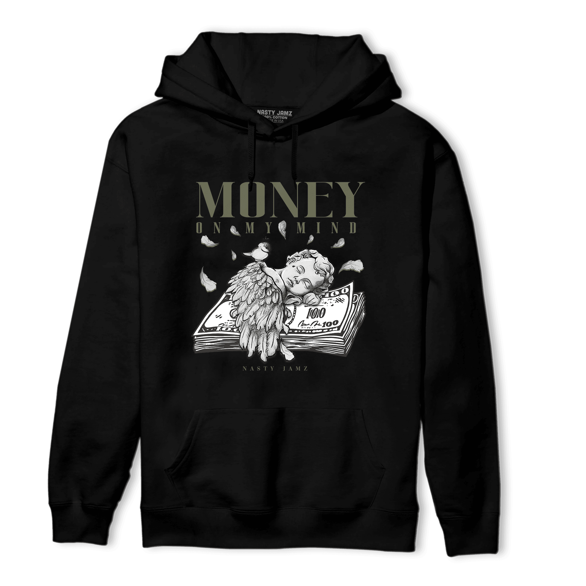 SE Craft Medium Olive 4s Hoodie Match Money On My Mind Angel - NastyJamz