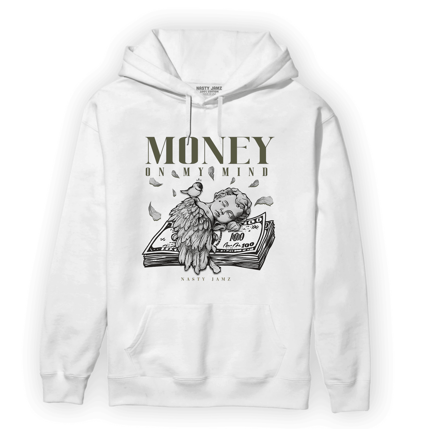 SE Craft Medium Olive 4s Hoodie Match Money On My Mind Angel - NastyJamz