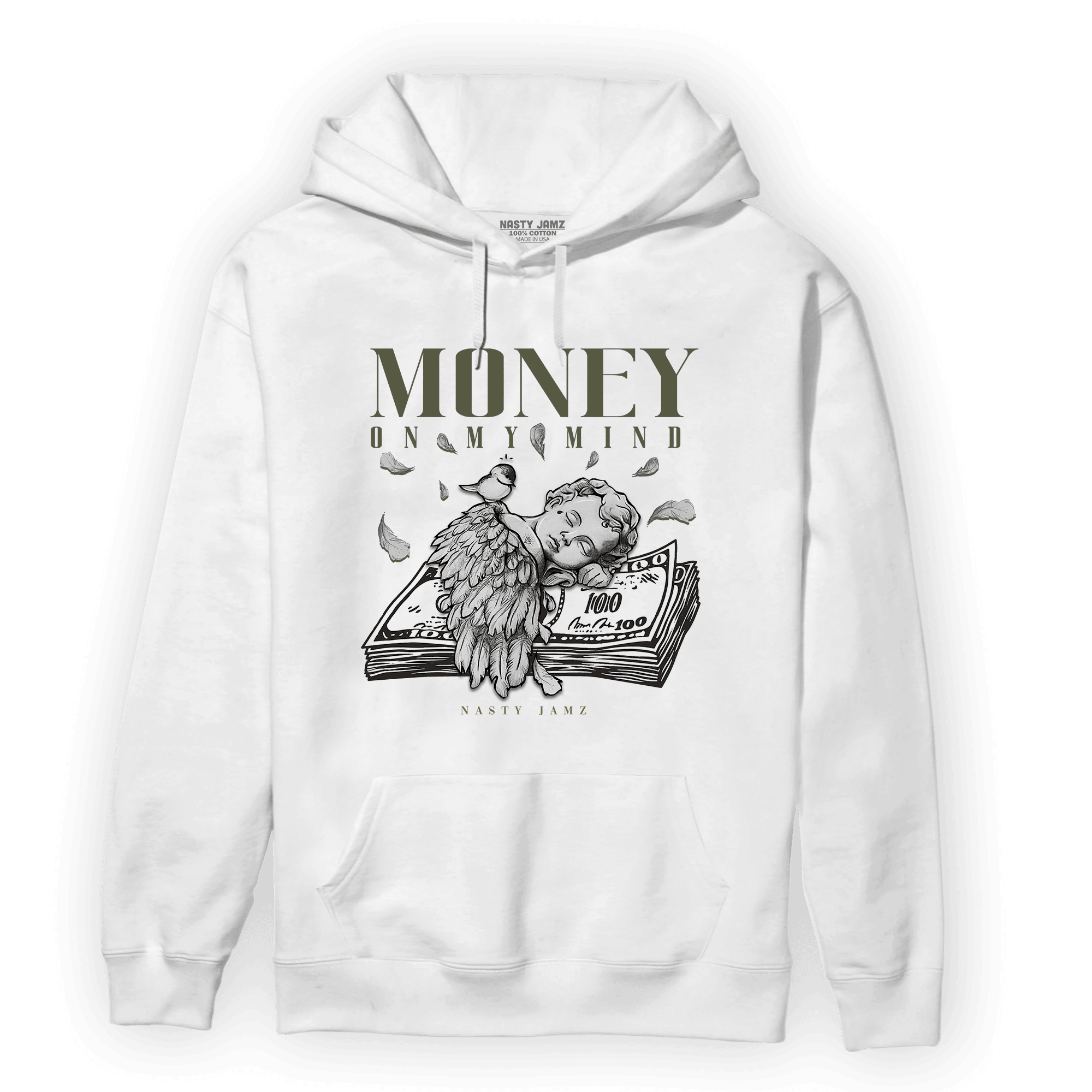 SE Craft Medium Olive 4s Hoodie Match Money On My Mind Angel - NastyJamz