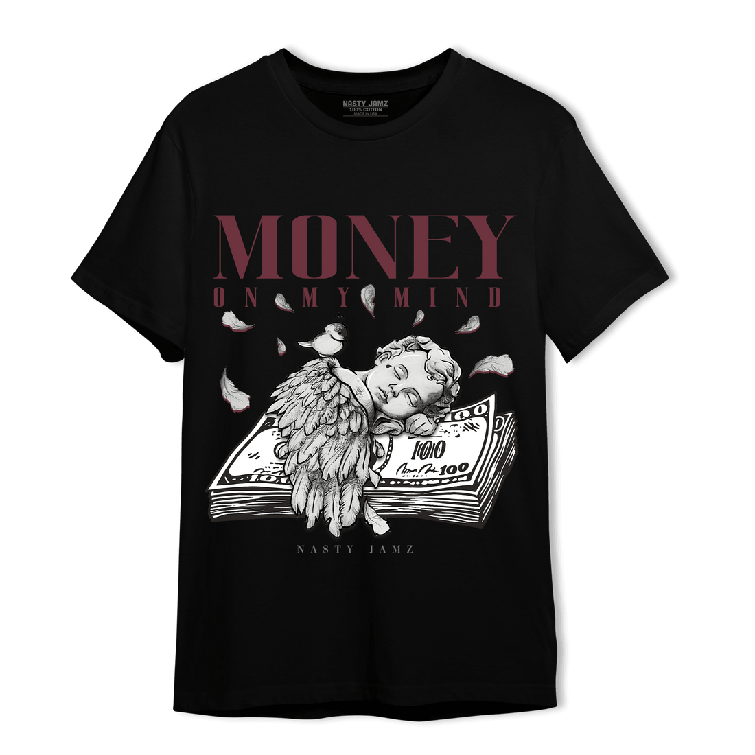 Burgundy 5s T Shirt Match Money On My Mind Angel - NastyJamz