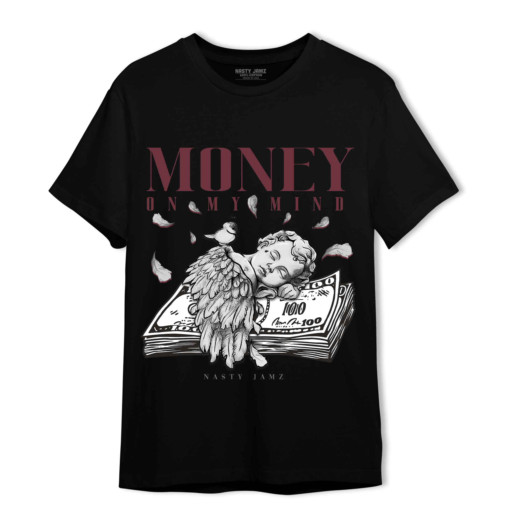 Burgundy 5s T Shirt Match Money On My Mind Angel - NastyJamz