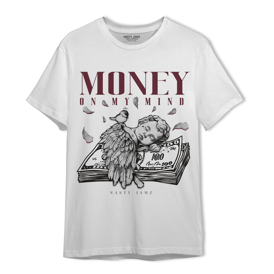 Burgundy 5s T Shirt Match Money On My Mind Angel - NastyJamz