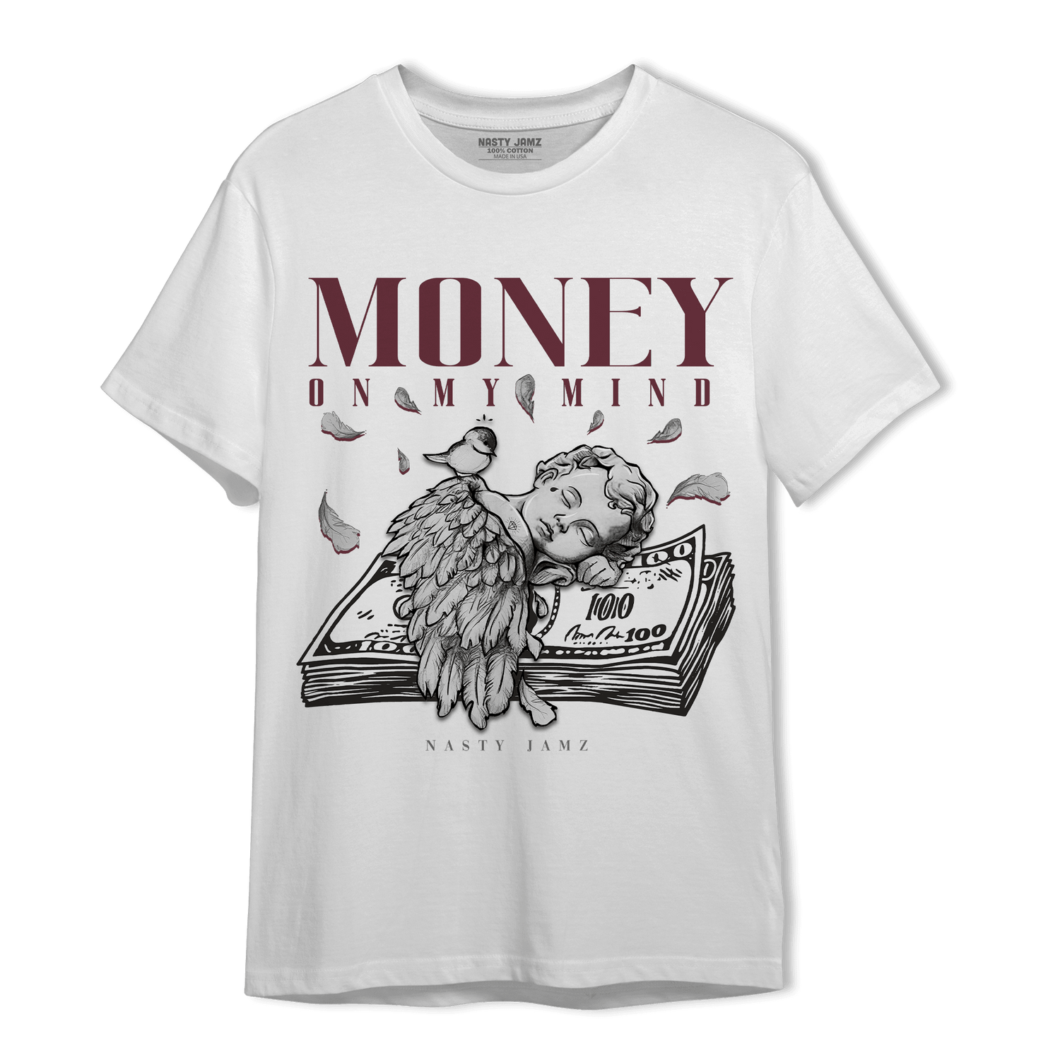 Burgundy 5s T Shirt Match Money On My Mind Angel - NastyJamz
