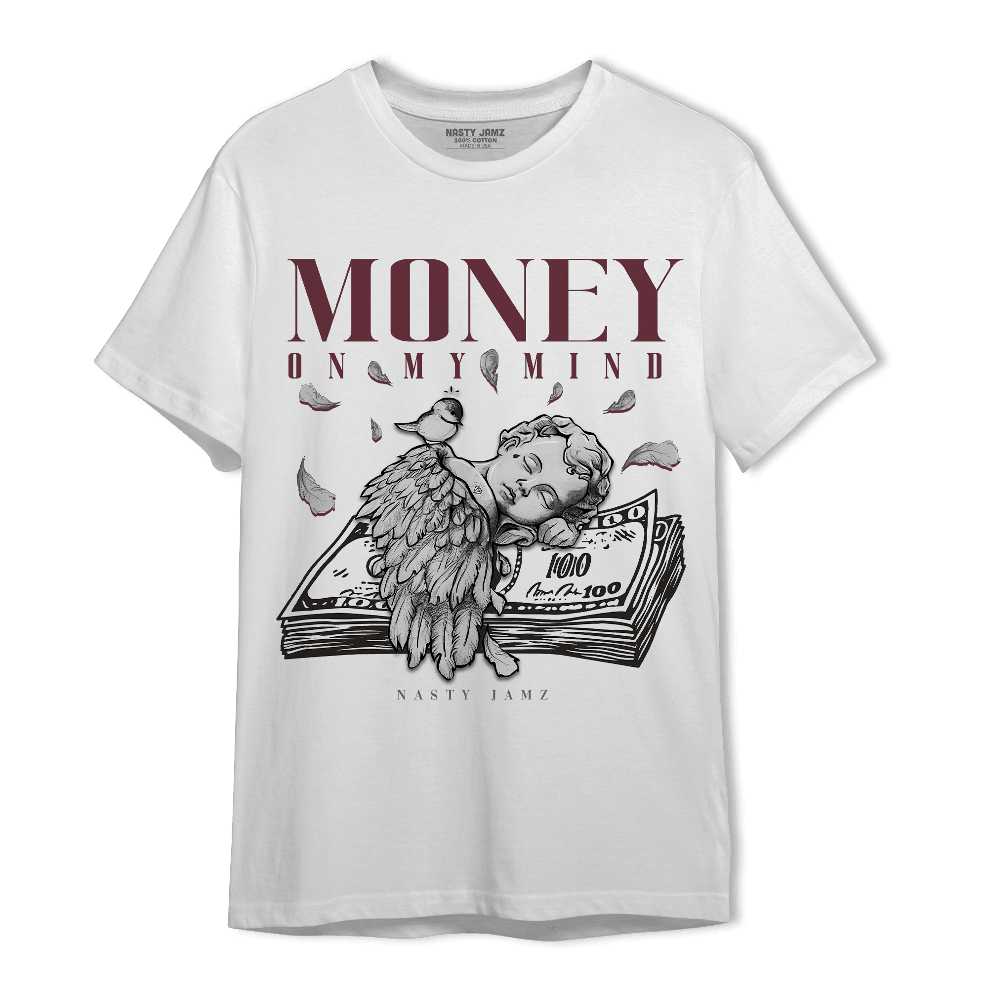 Burgundy 5s T Shirt Match Money On My Mind Angel - NastyJamz