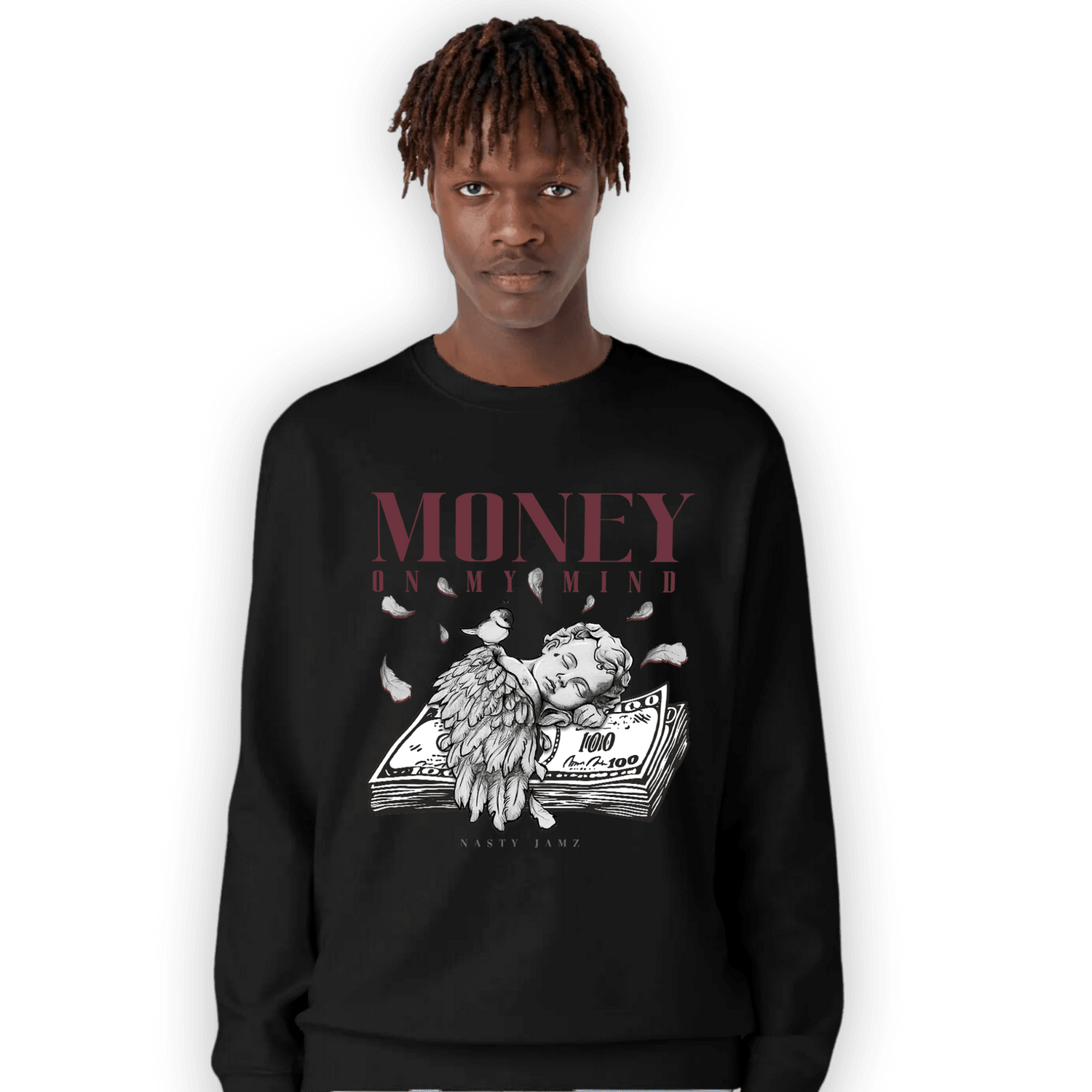 Burgundy 5s Sweatshirt Match Money On My Mind Angel - NastyJamz