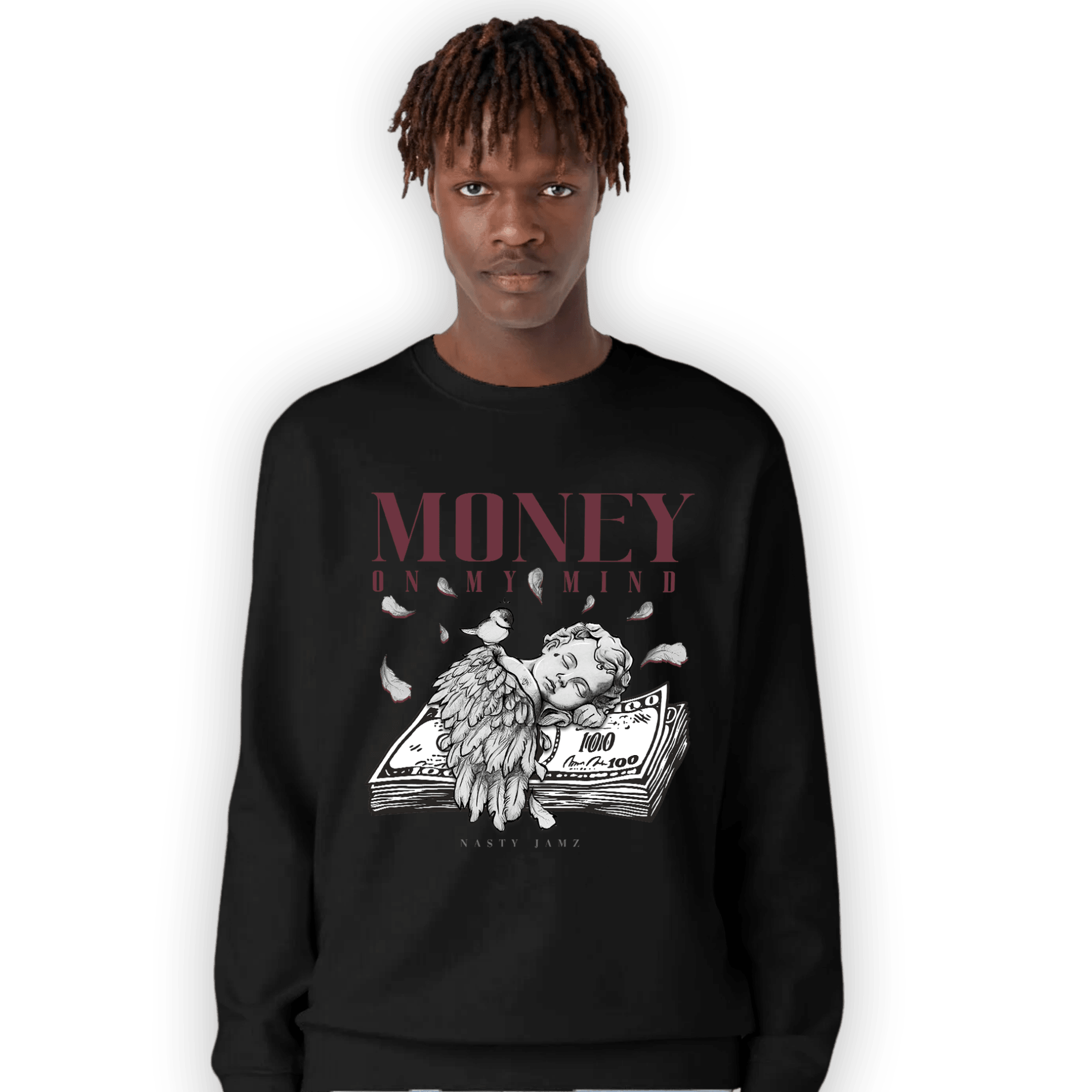 Burgundy 5s Sweatshirt Match Money On My Mind Angel - NastyJamz