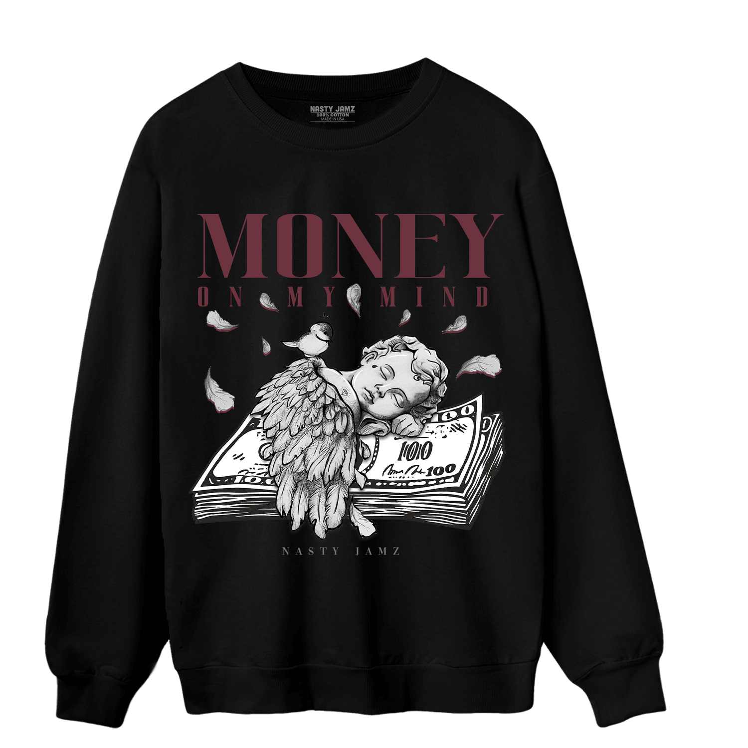Burgundy 5s Sweatshirt Match Money On My Mind Angel - NastyJamz