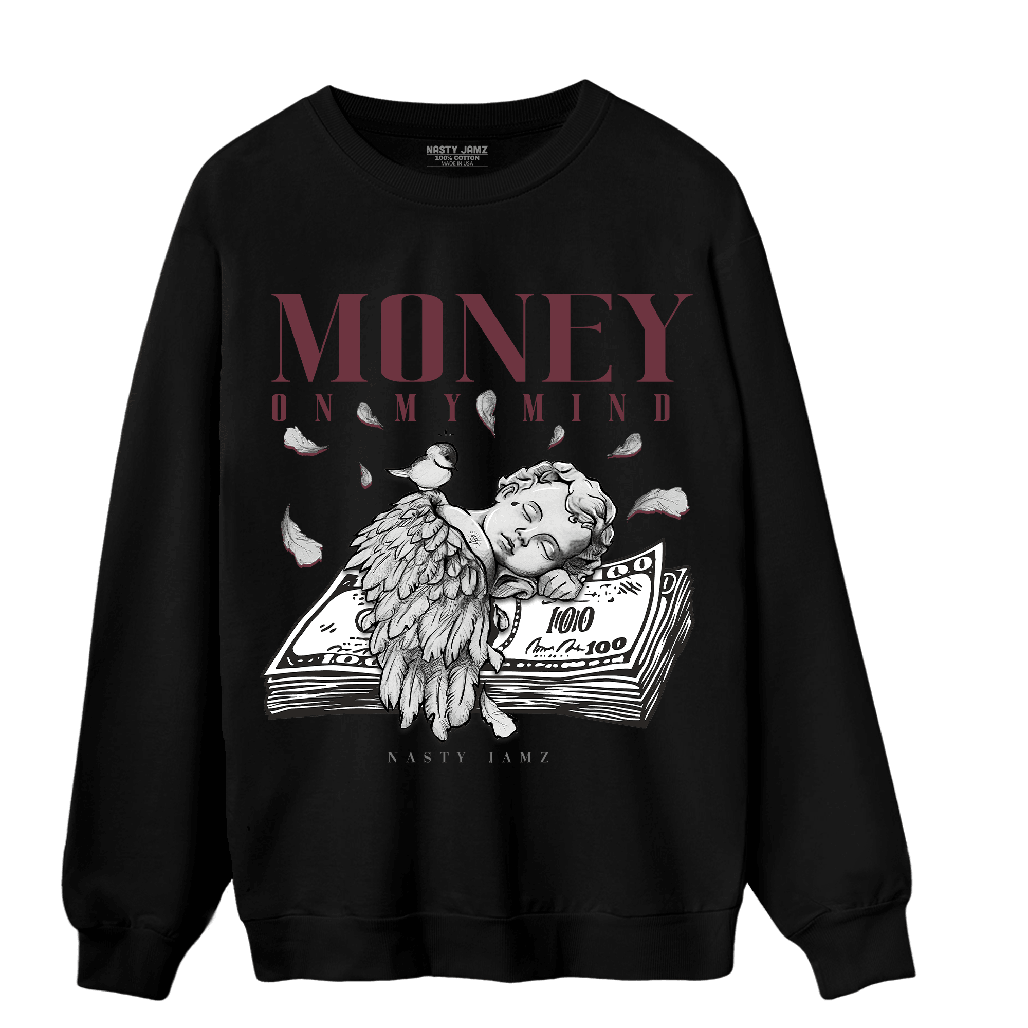 Burgundy 5s Sweatshirt Match Money On My Mind Angel - NastyJamz