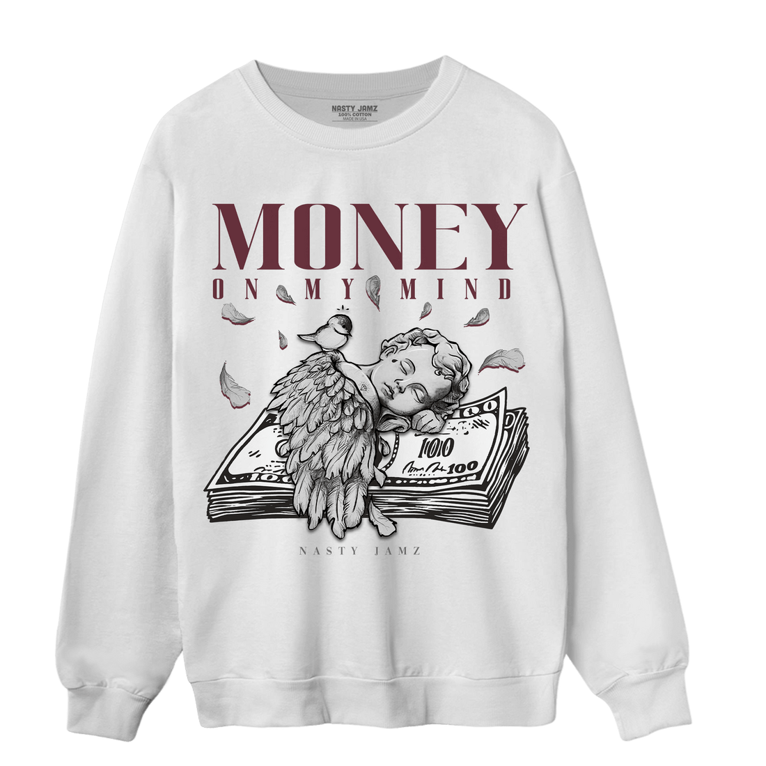 Burgundy 5s Sweatshirt Match Money On My Mind Angel - NastyJamz