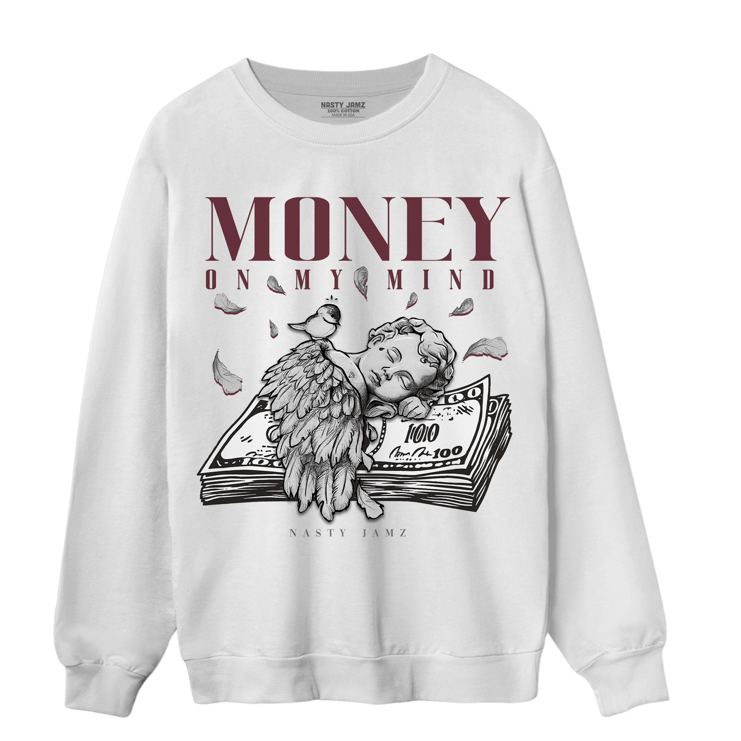 Burgundy 5s Sweatshirt Match Money On My Mind Angel - NastyJamz