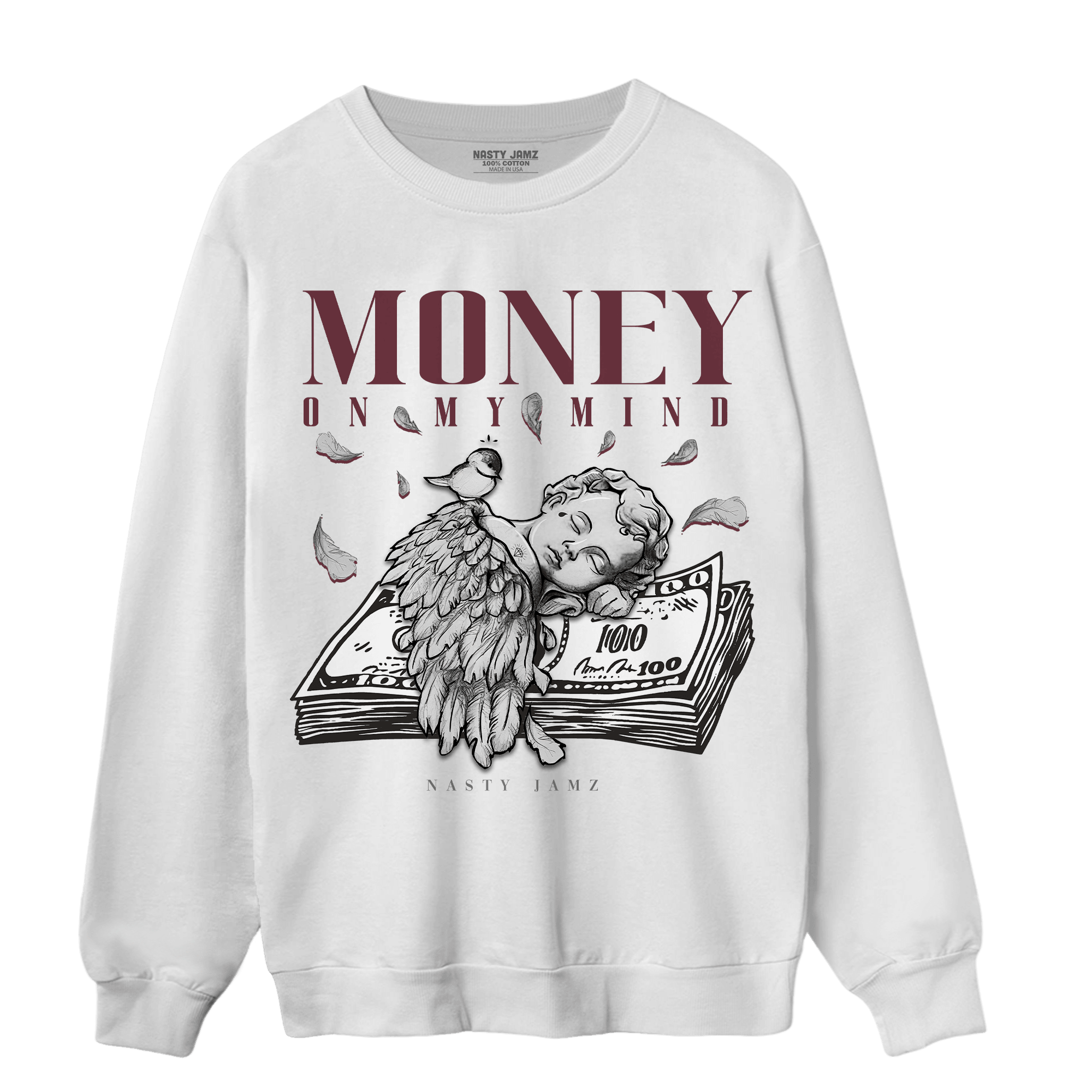 Burgundy 5s Sweatshirt Match Money On My Mind Angel - NastyJamz