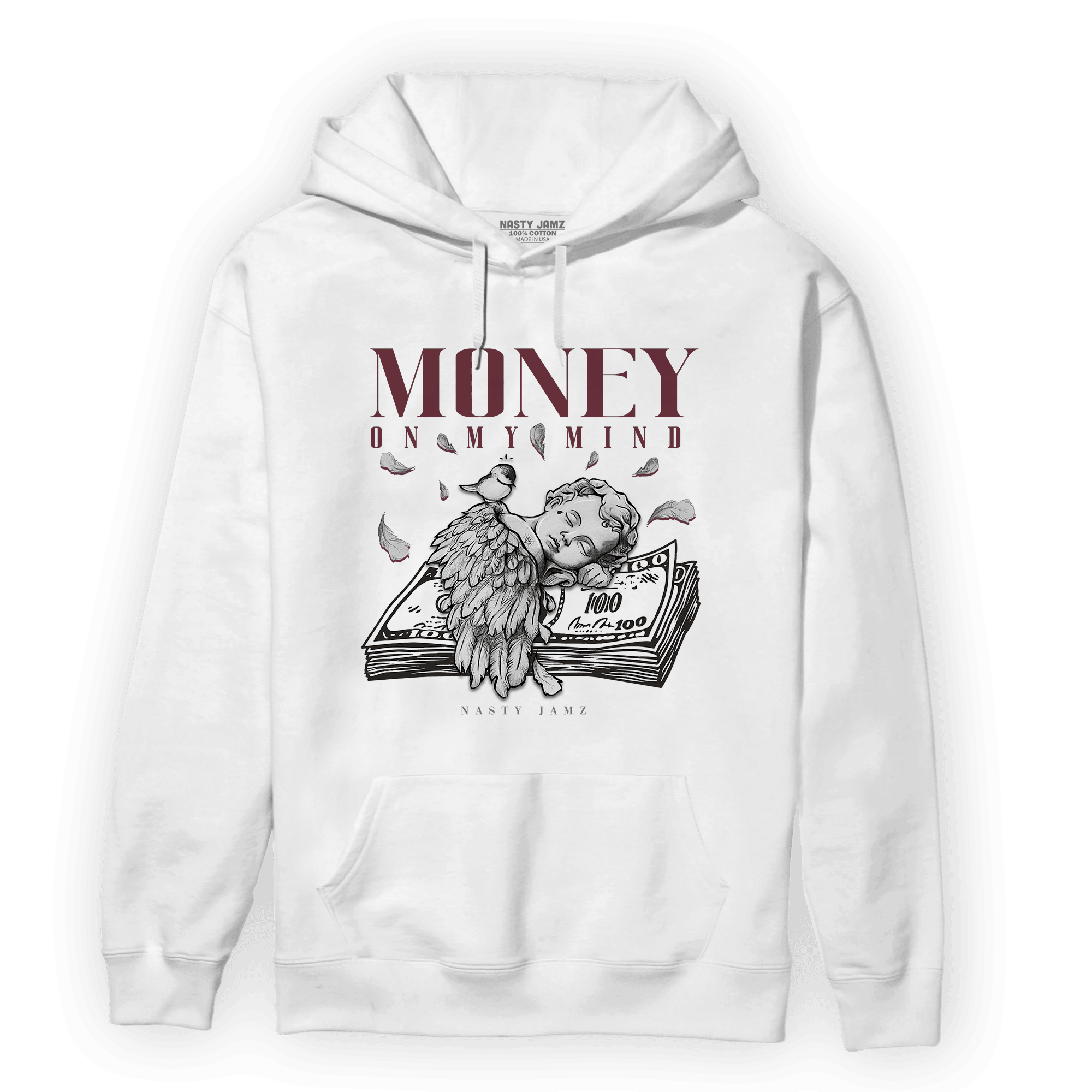 Burgundy 5s Hoodie Match Money On My Mind Angel - NastyJamz