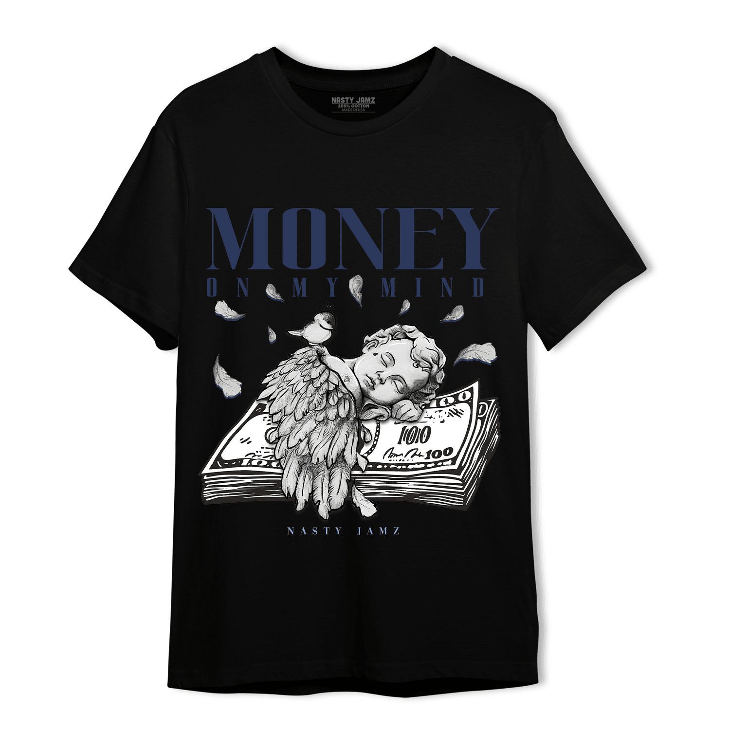 Midnight Navy 5s T Shirt Match Money On My Mind Angel - NastyJamz