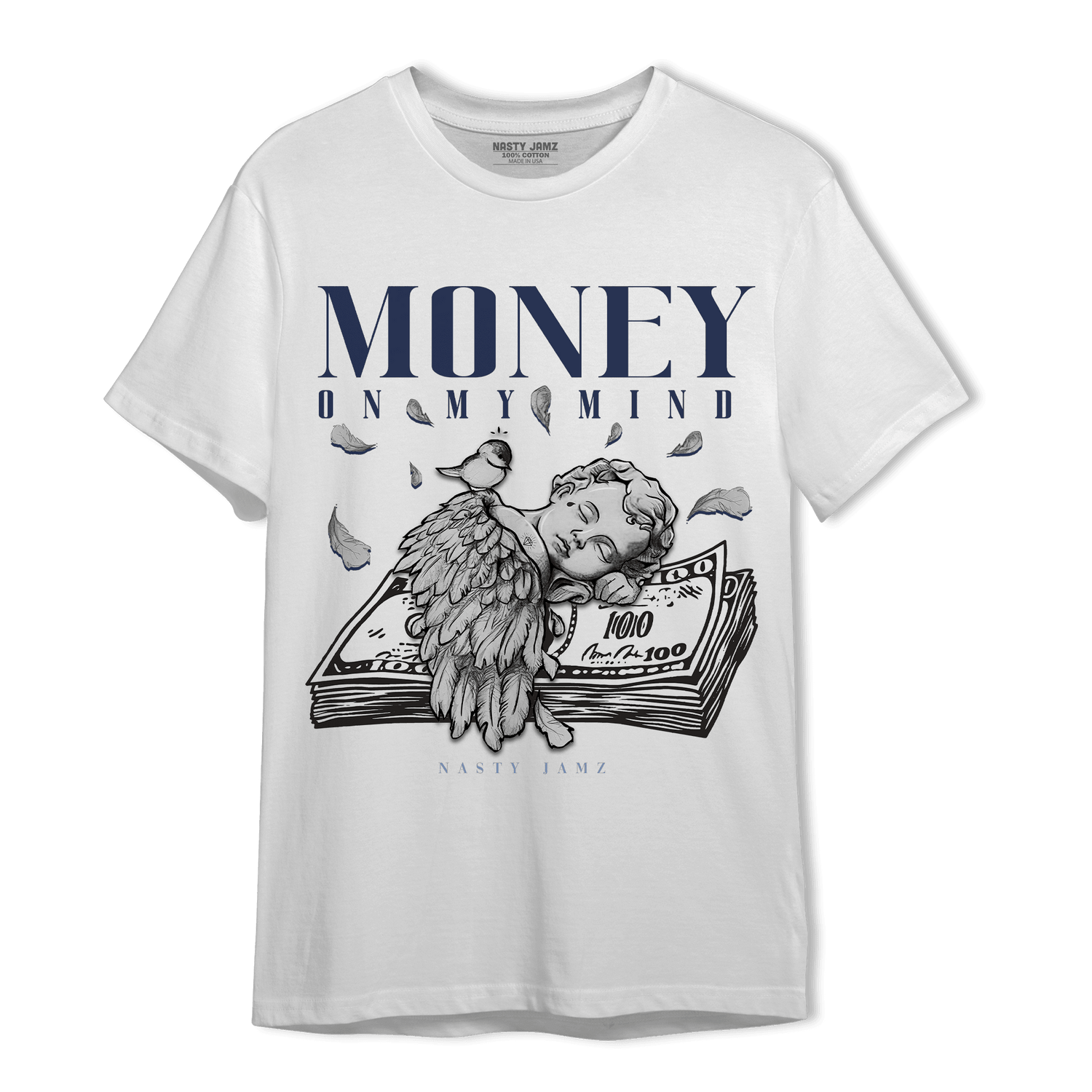Midnight Navy 5s T Shirt Match Money On My Mind Angel - NastyJamz