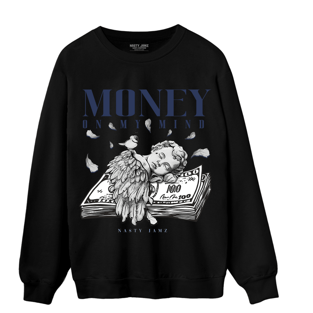 Midnight Navy 5s Sweatshirt Match Money On My Mind Angel - NastyJamz