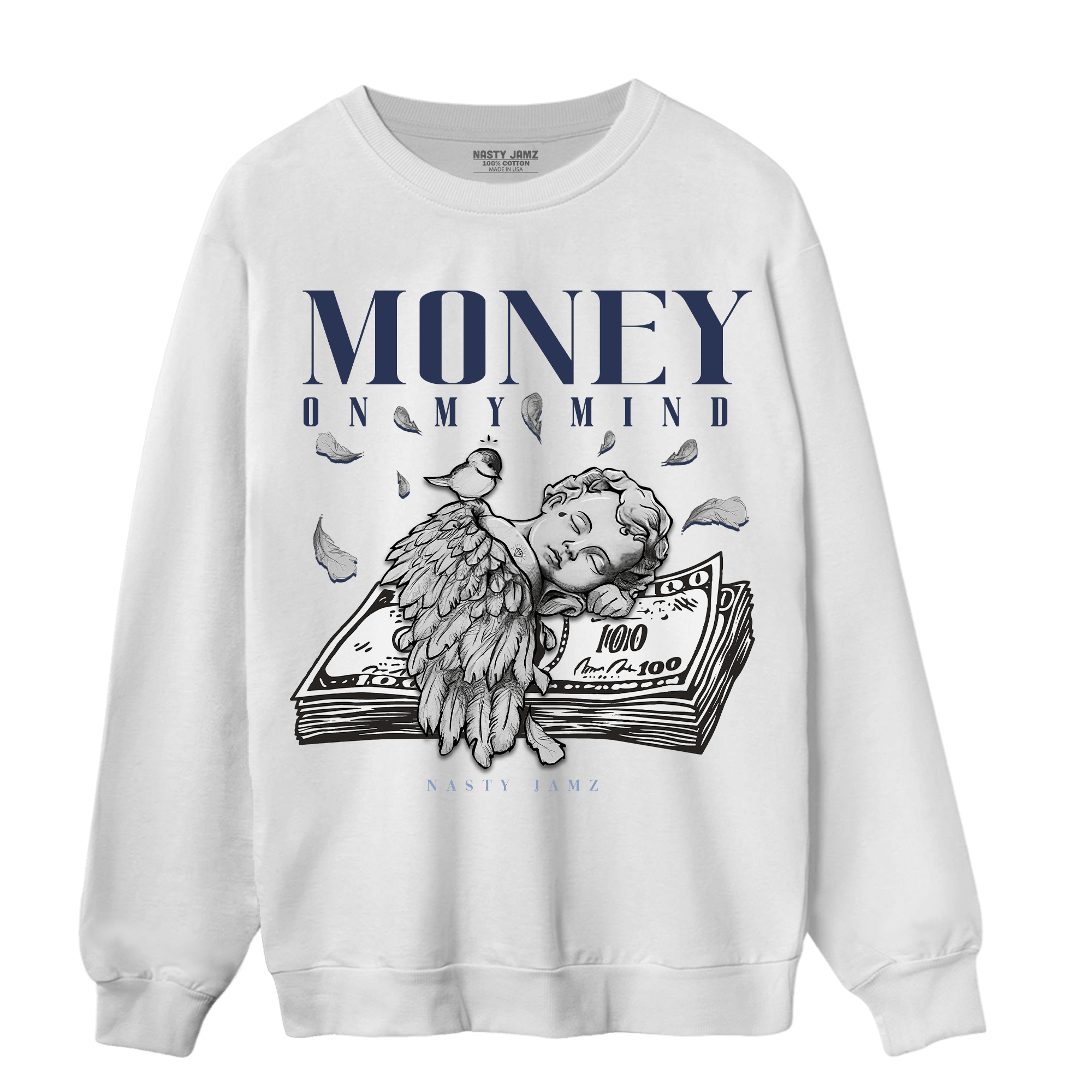 Midnight Navy 5s Sweatshirt Match Money On My Mind Angel - NastyJamz
