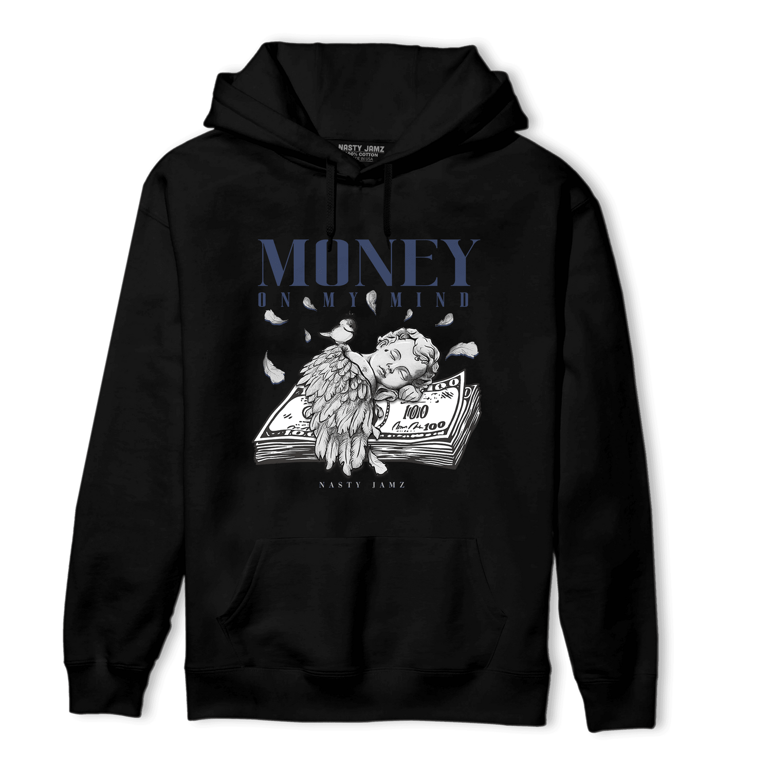 Midnight Navy 5s Hoodie Match Money On My Mind Angel - NastyJamz