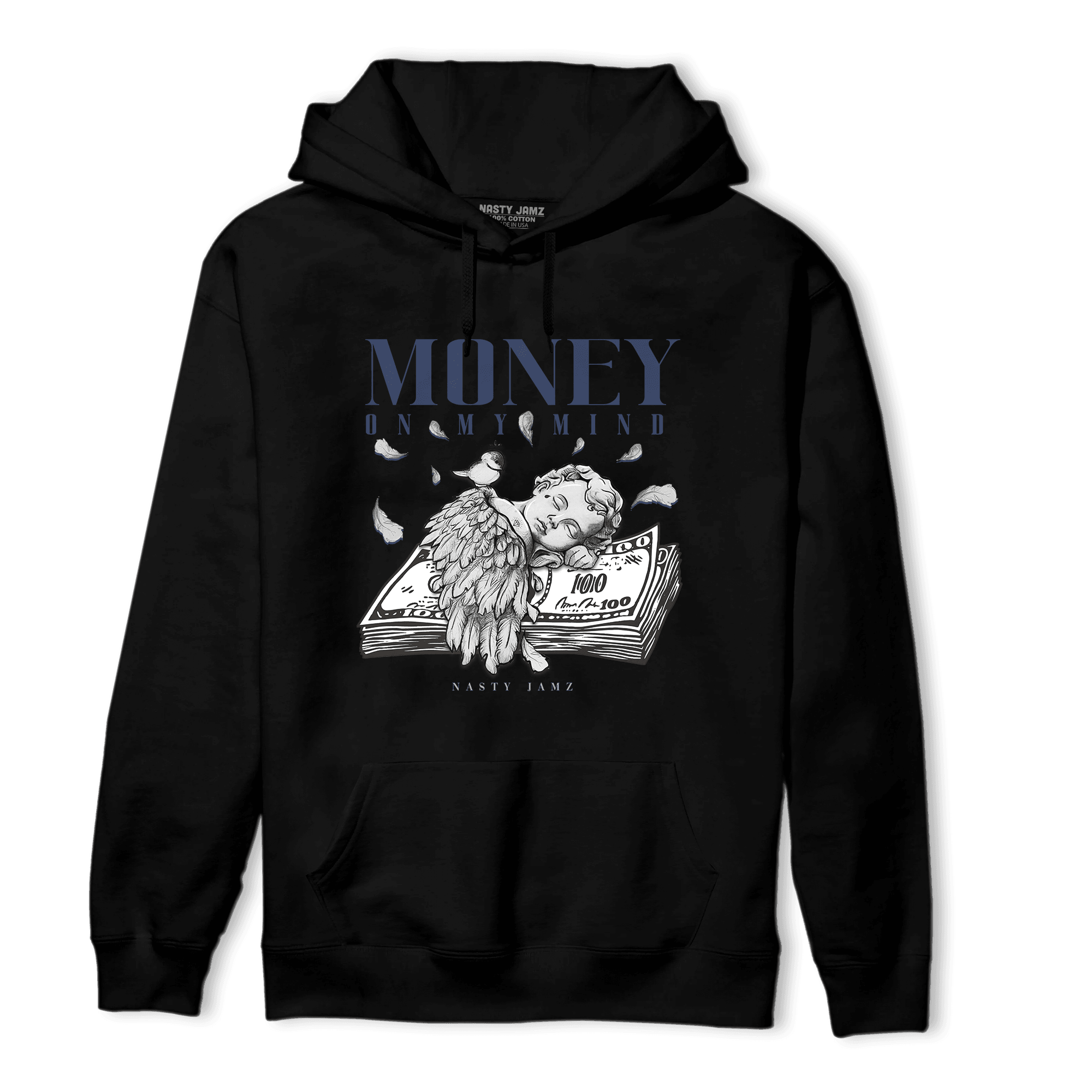 Midnight Navy 5s Hoodie Match Money On My Mind Angel - NastyJamz