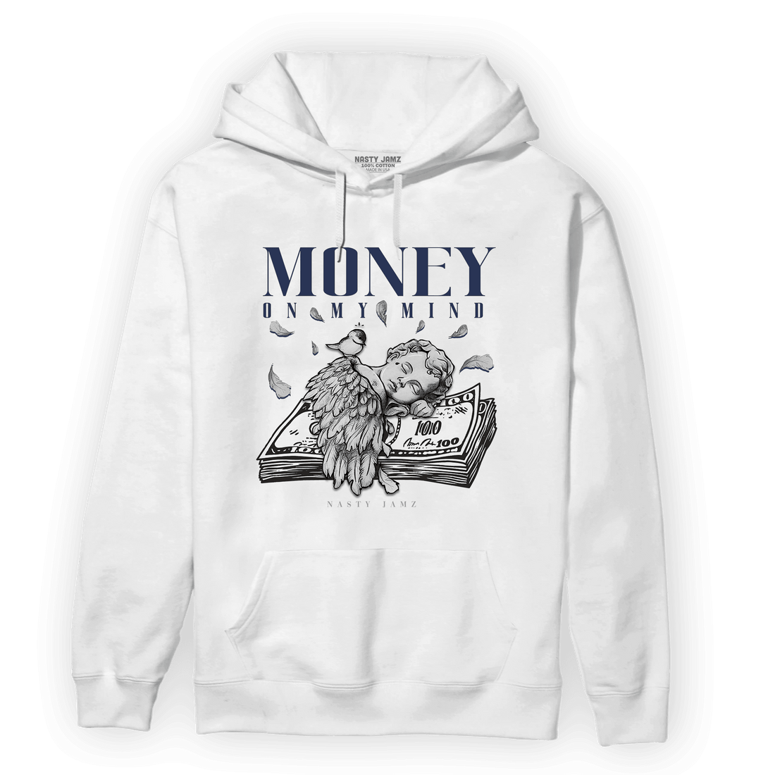Midnight Navy 5s Hoodie Match Money On My Mind Angel - NastyJamz