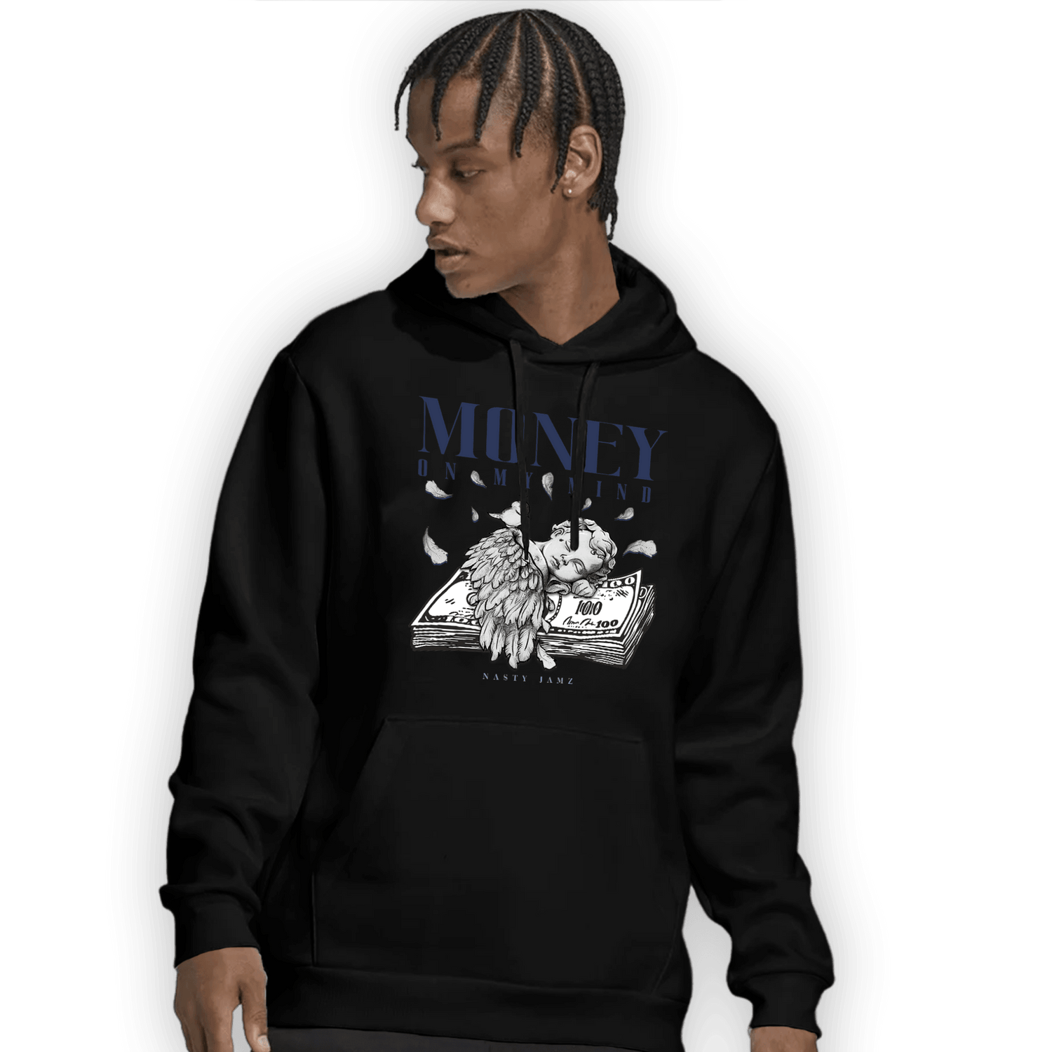 Midnight Navy 5s Hoodie Match Money On My Mind Angel - NastyJamz