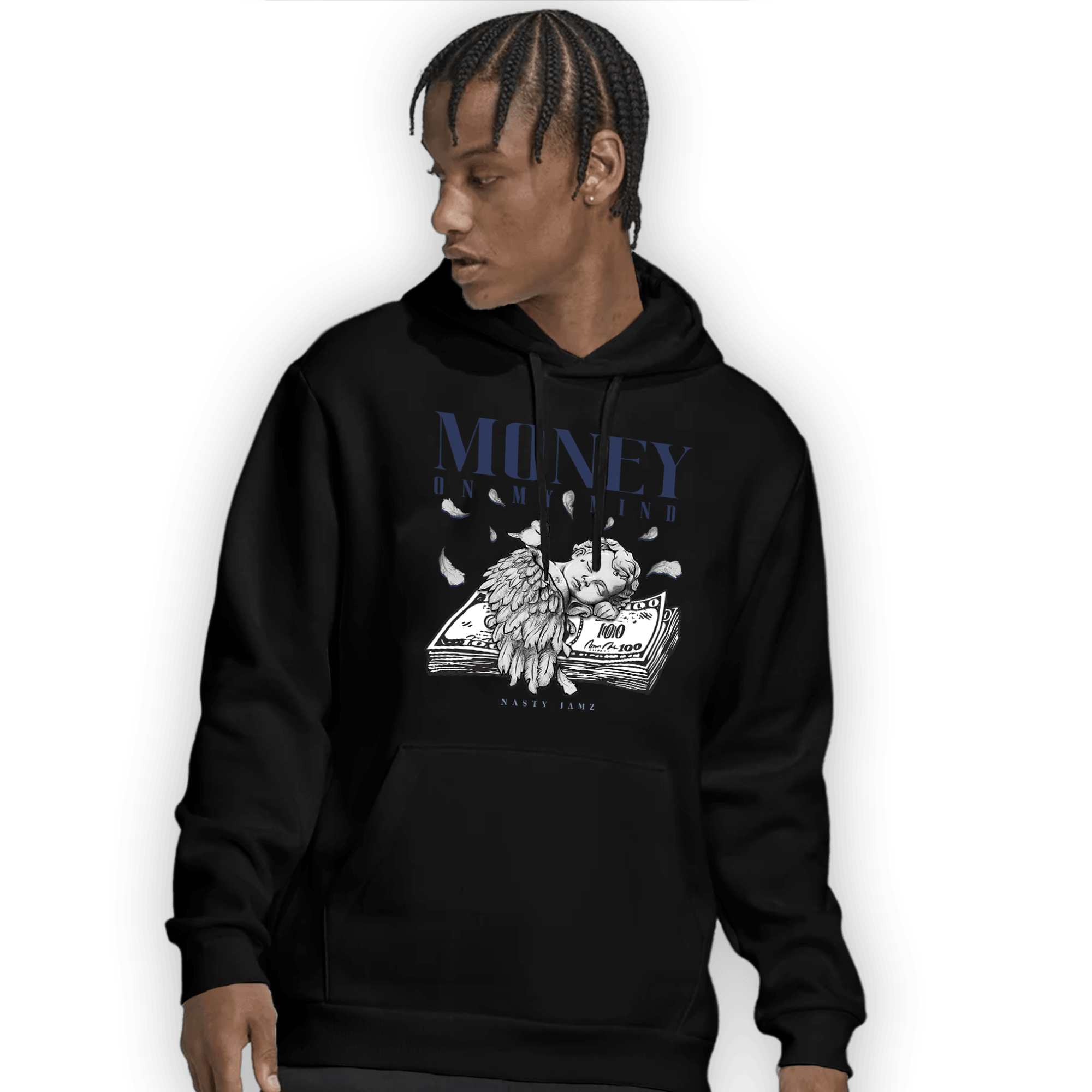 Midnight Navy 5s Hoodie Match Money On My Mind Angel - NastyJamz