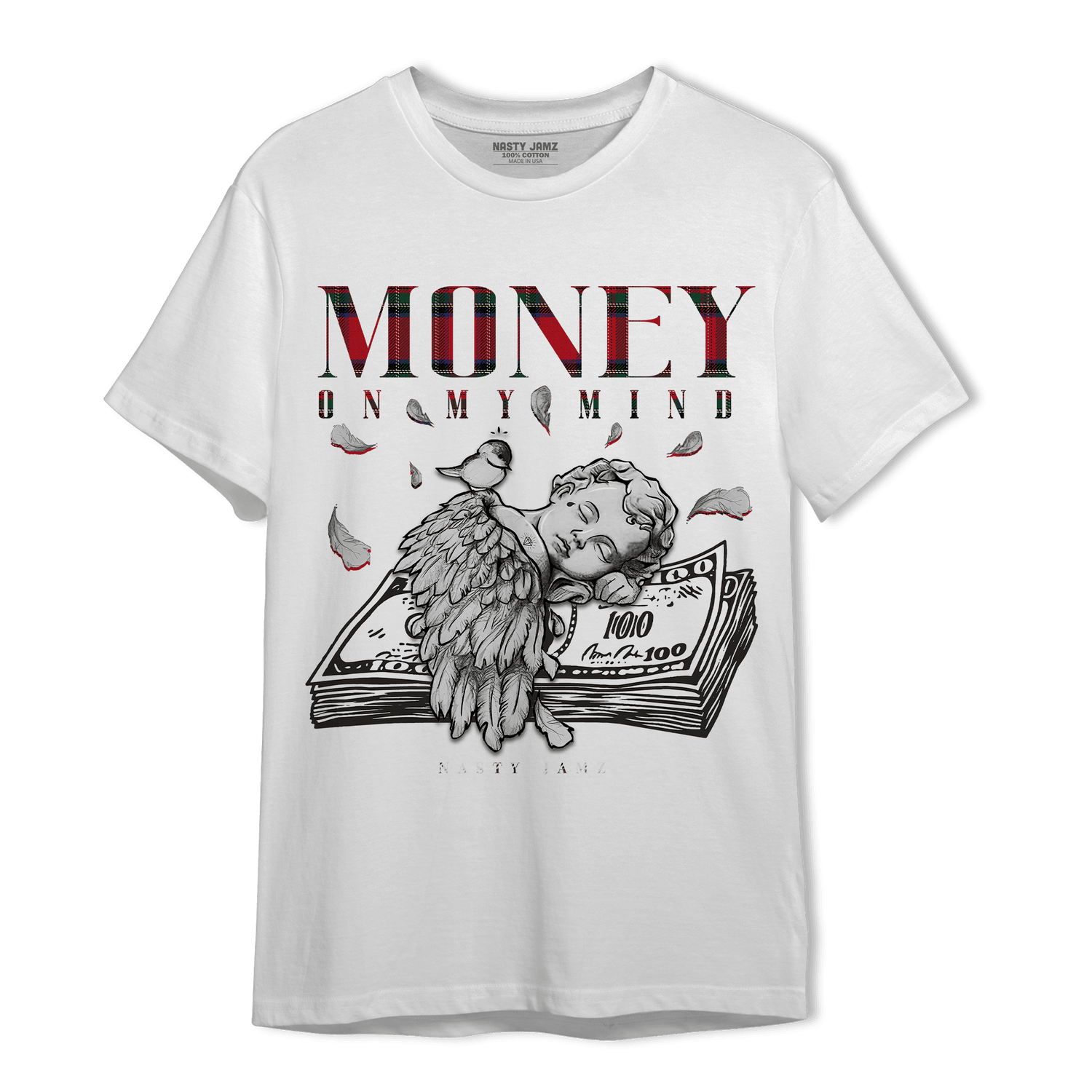Plaid 5s T Shirt Match Money On My Mind Angel - NastyJamz
