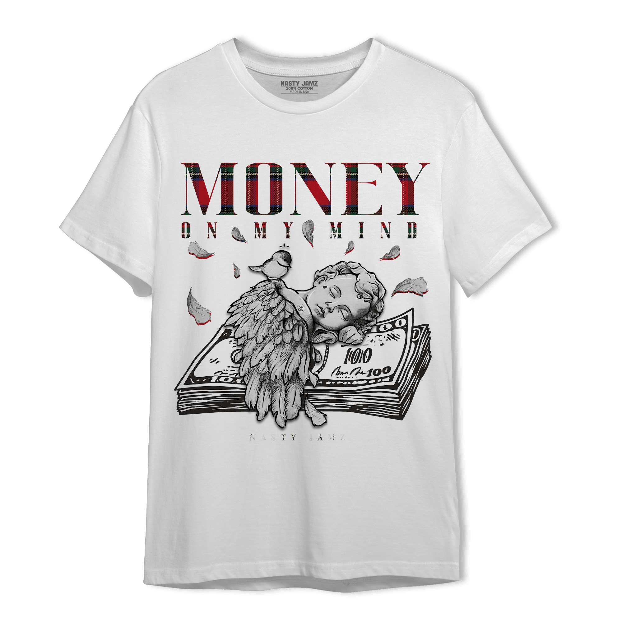 Plaid 5s T Shirt Match Money On My Mind Angel - NastyJamz