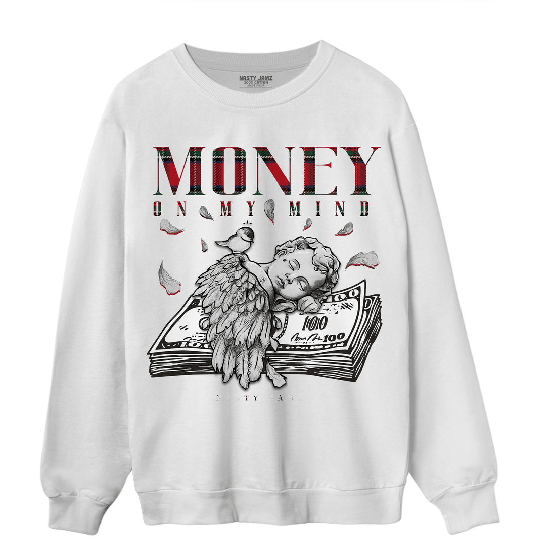 Plaid 5s Sweatshirt Match Money On My Mind Angel - NastyJamz