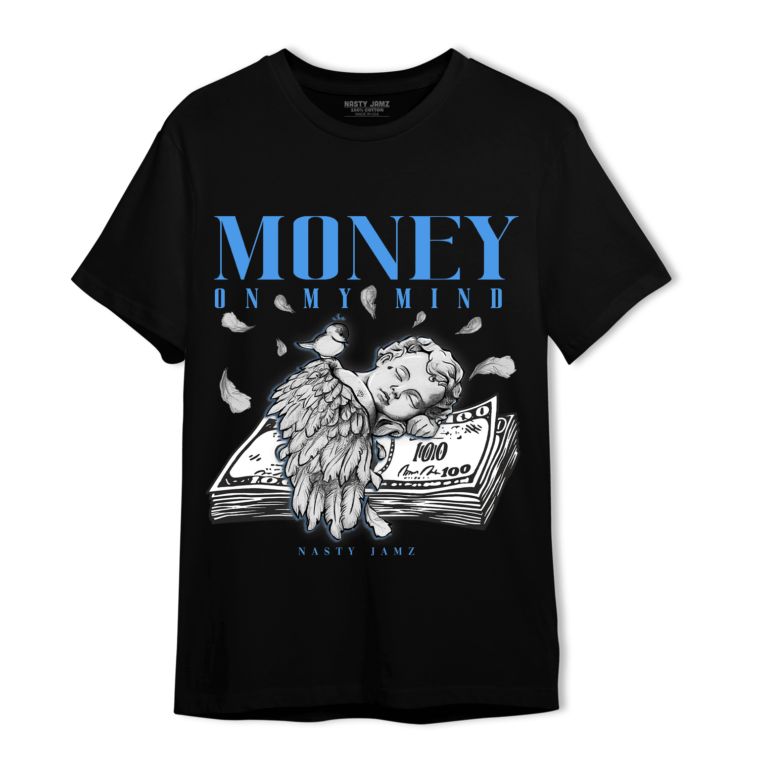 University Blue 5s T Shirt Match Money On My Mind Angel - NastyJamz