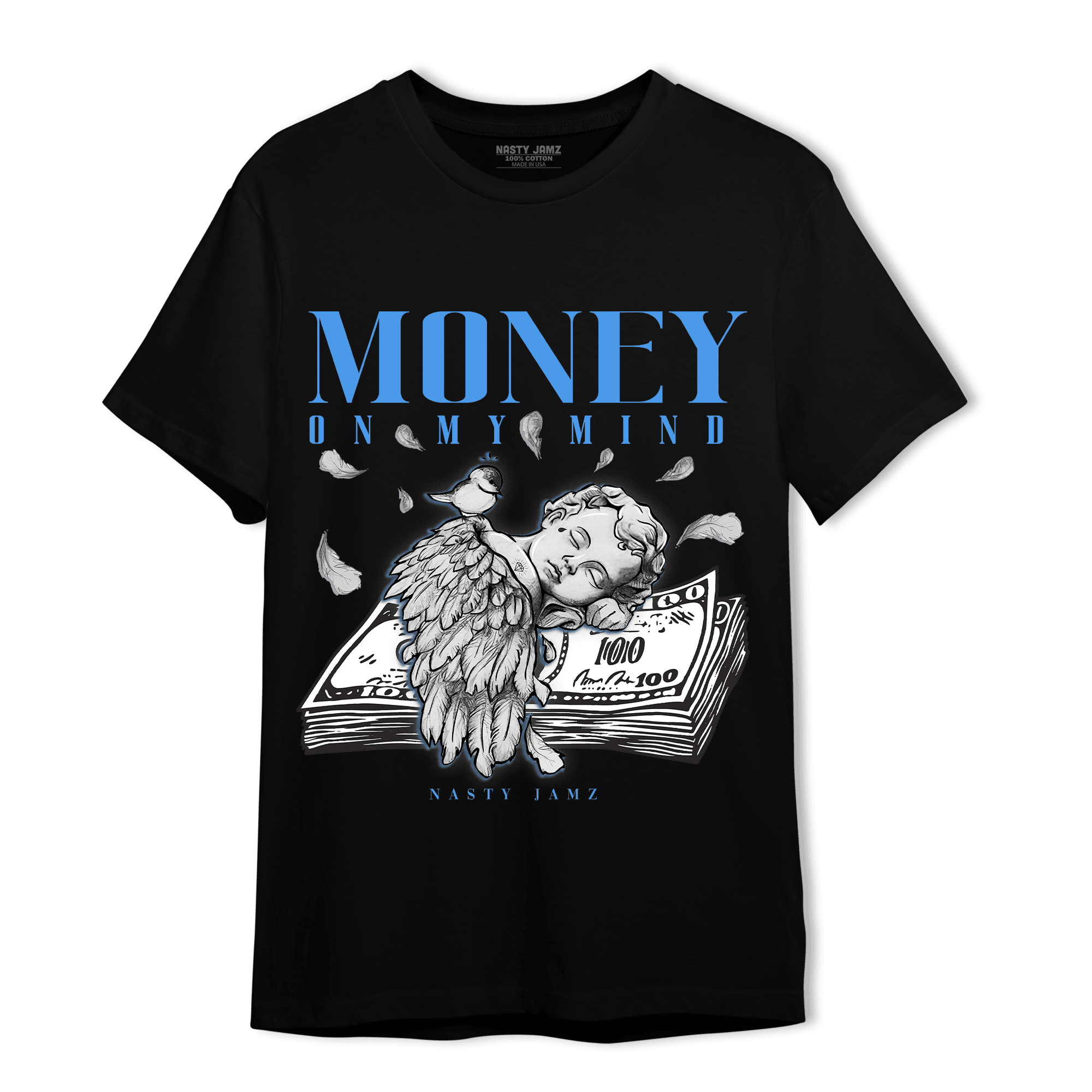 University Blue 5s T Shirt Match Money On My Mind Angel - NastyJamz