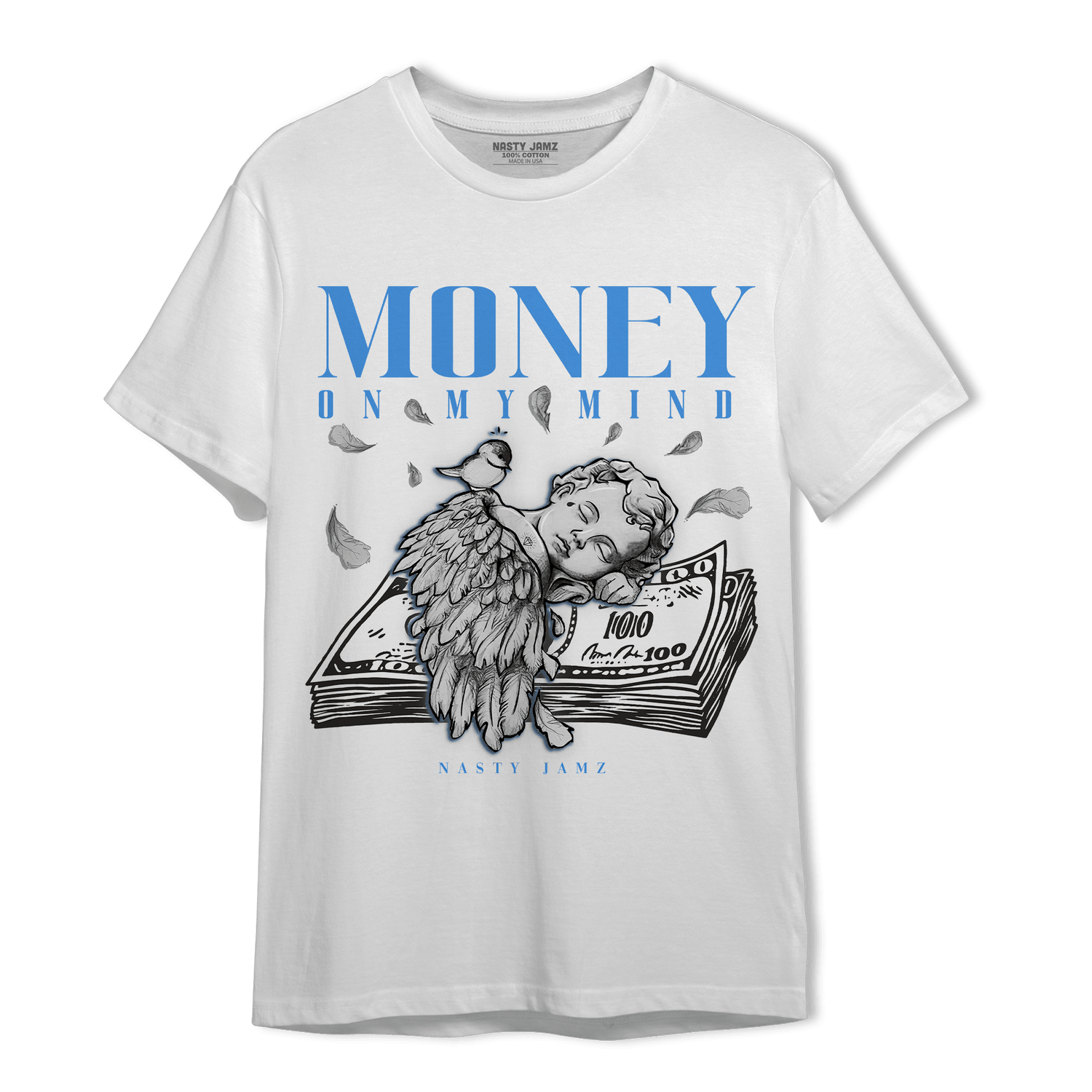 University Blue 5s T Shirt Match Money On My Mind Angel - NastyJamz