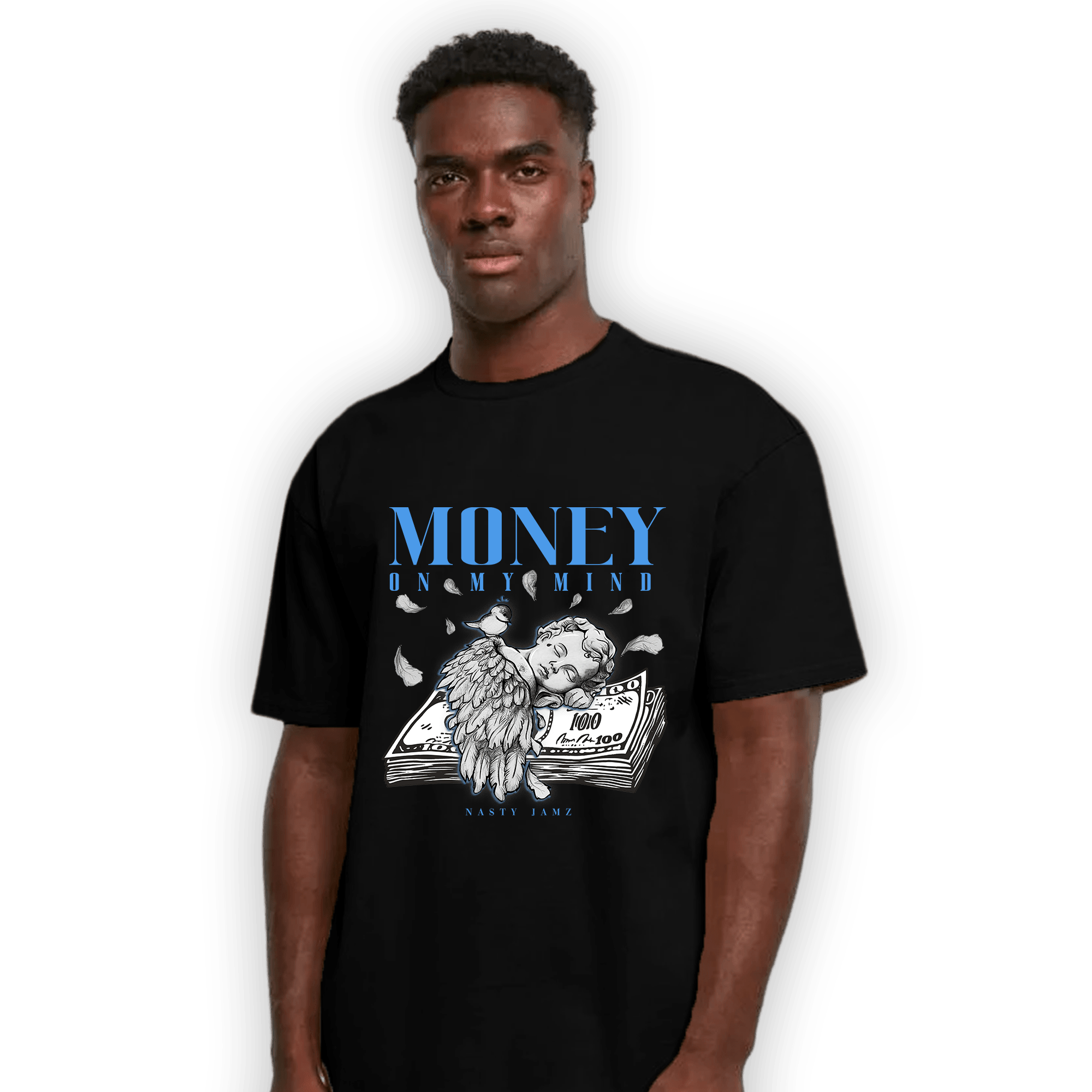 University Blue 5s T Shirt Match Money On My Mind Angel - NastyJamz