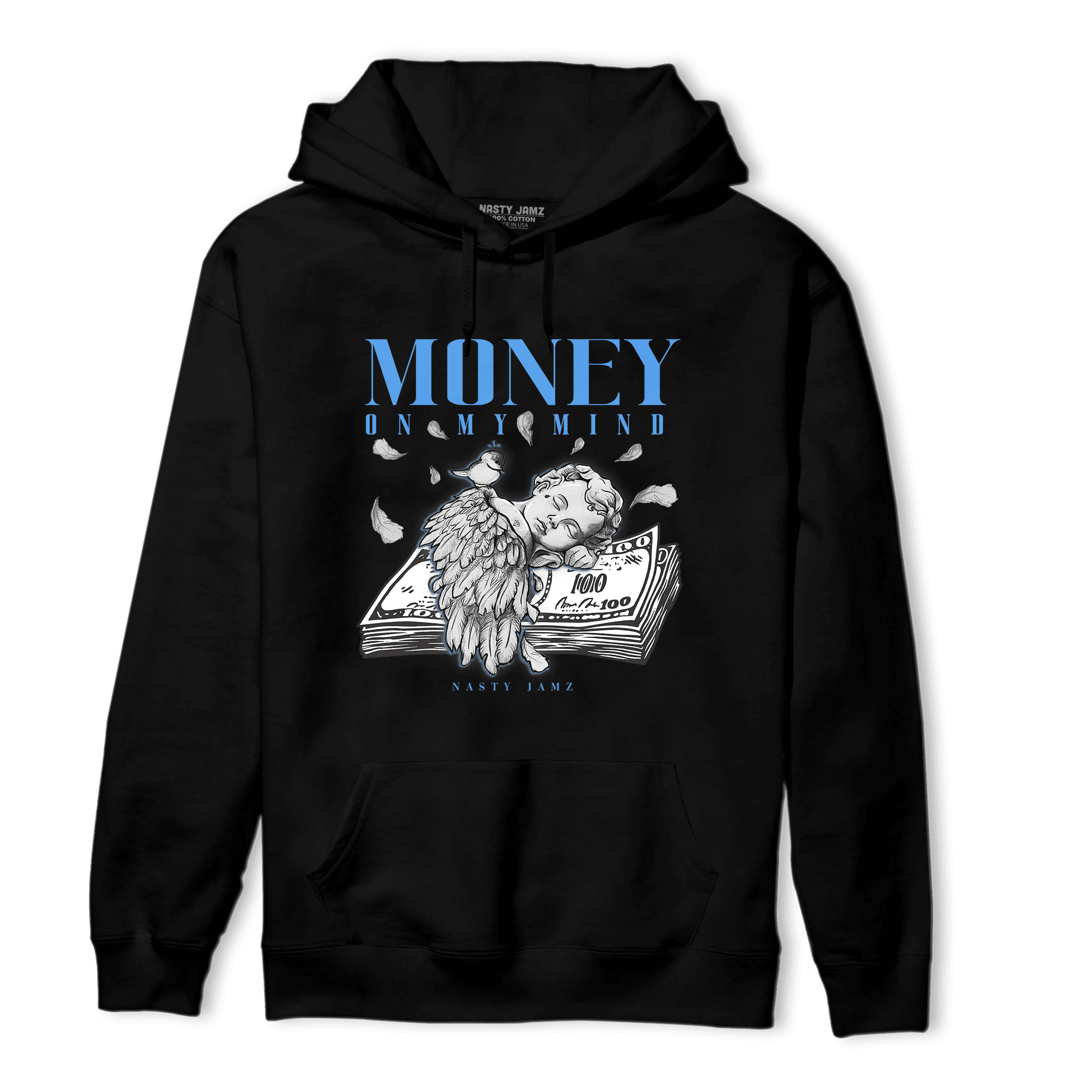 University Blue 5s Hoodie Match Money On My Mind Angel - NastyJamz