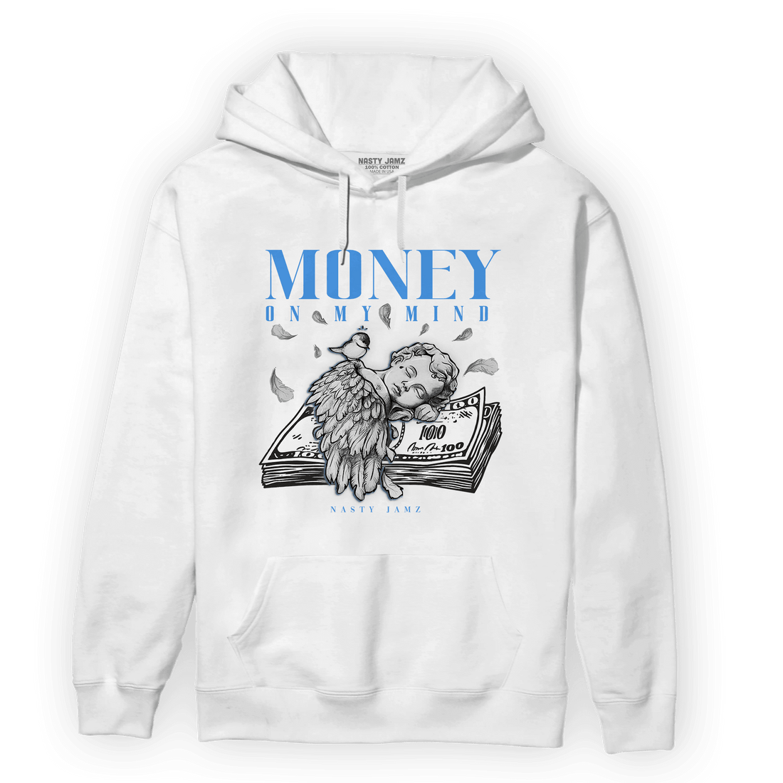 University Blue 5s Hoodie Match Money On My Mind Angel - NastyJamz